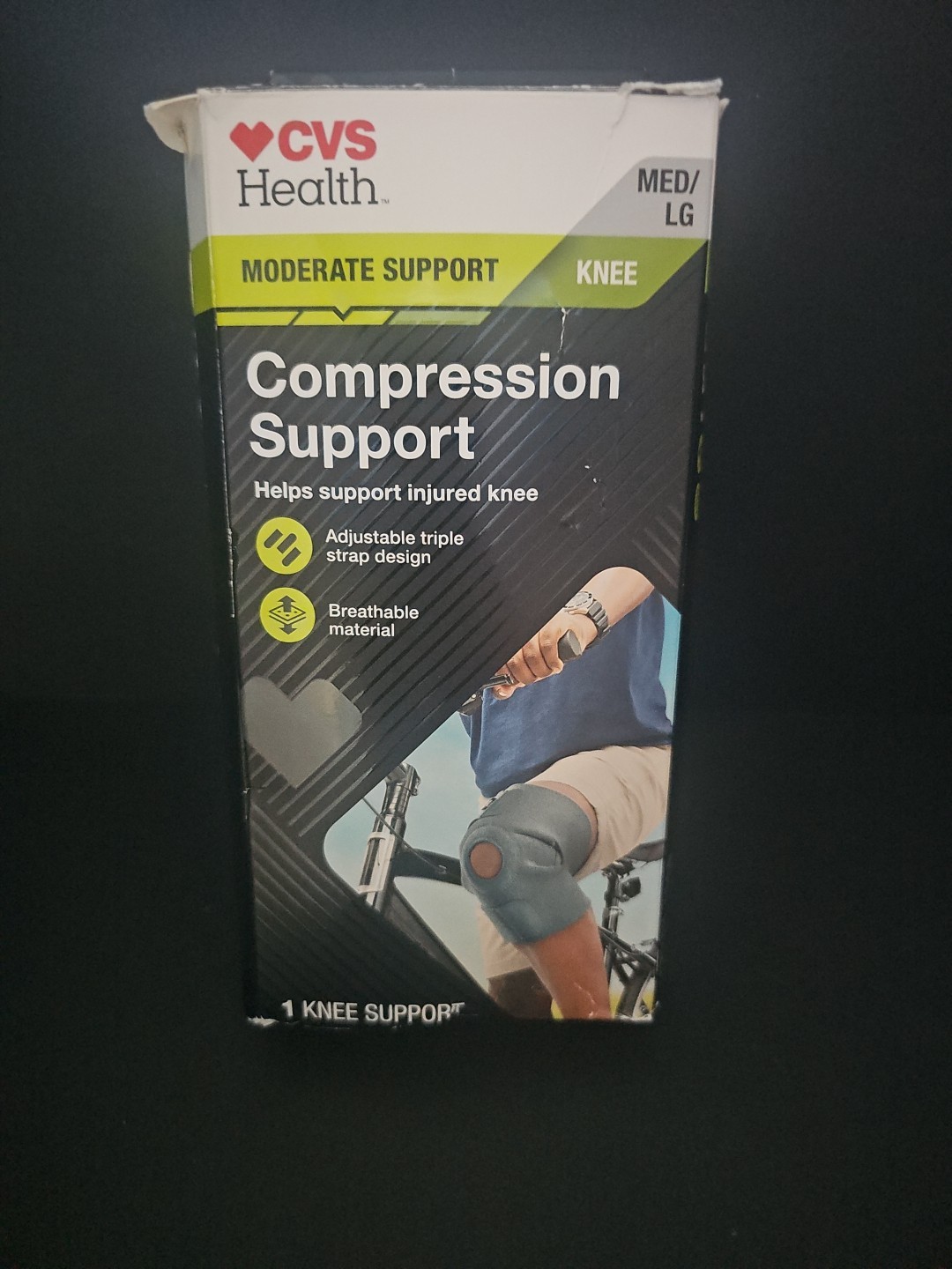 CVS Health Knee Compression Support Med/Lg Black New In Box