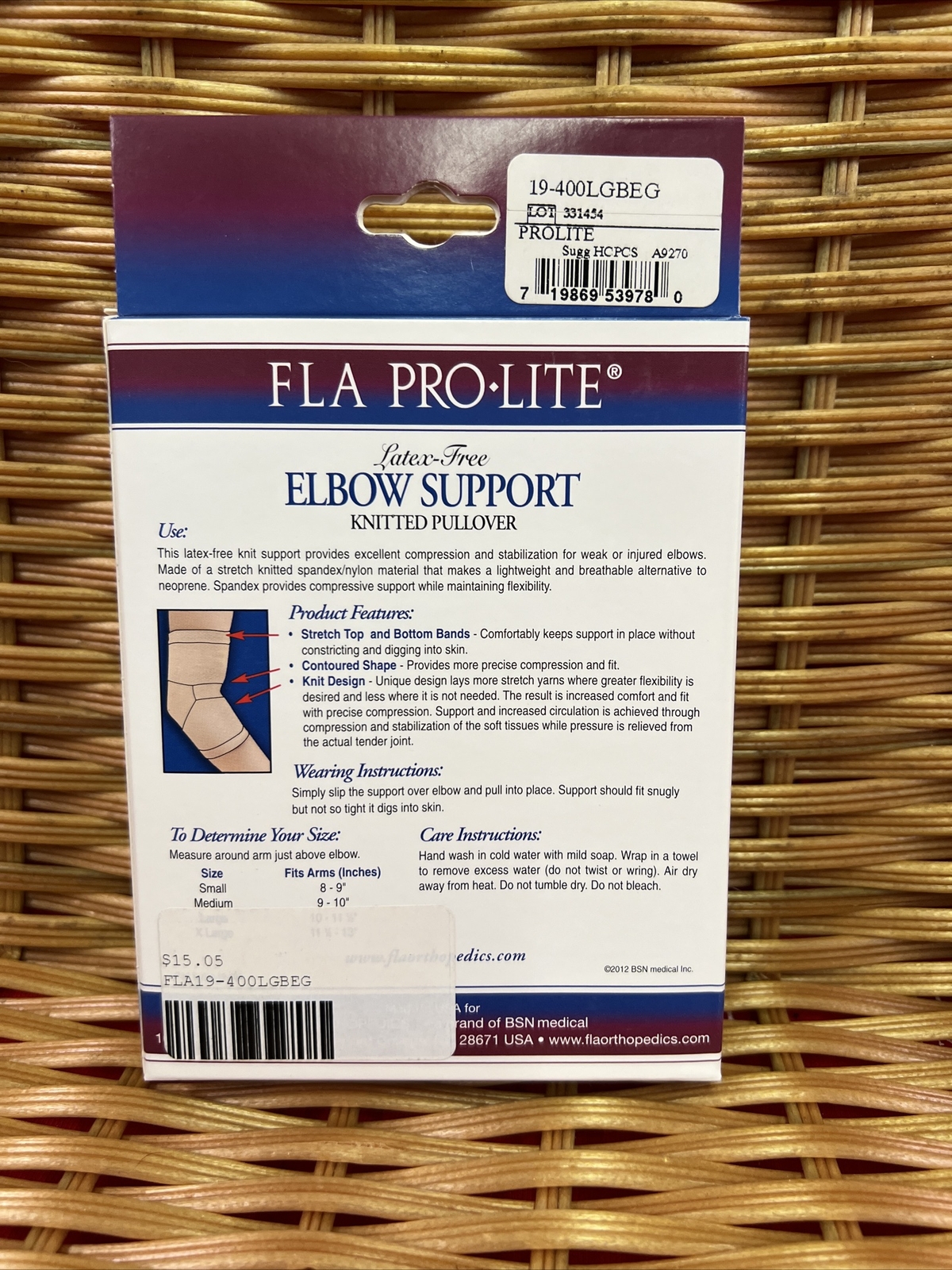 FLA Large Pro Lite Latex-Free Elbow Support Beige Knitted Pullover NEW Large