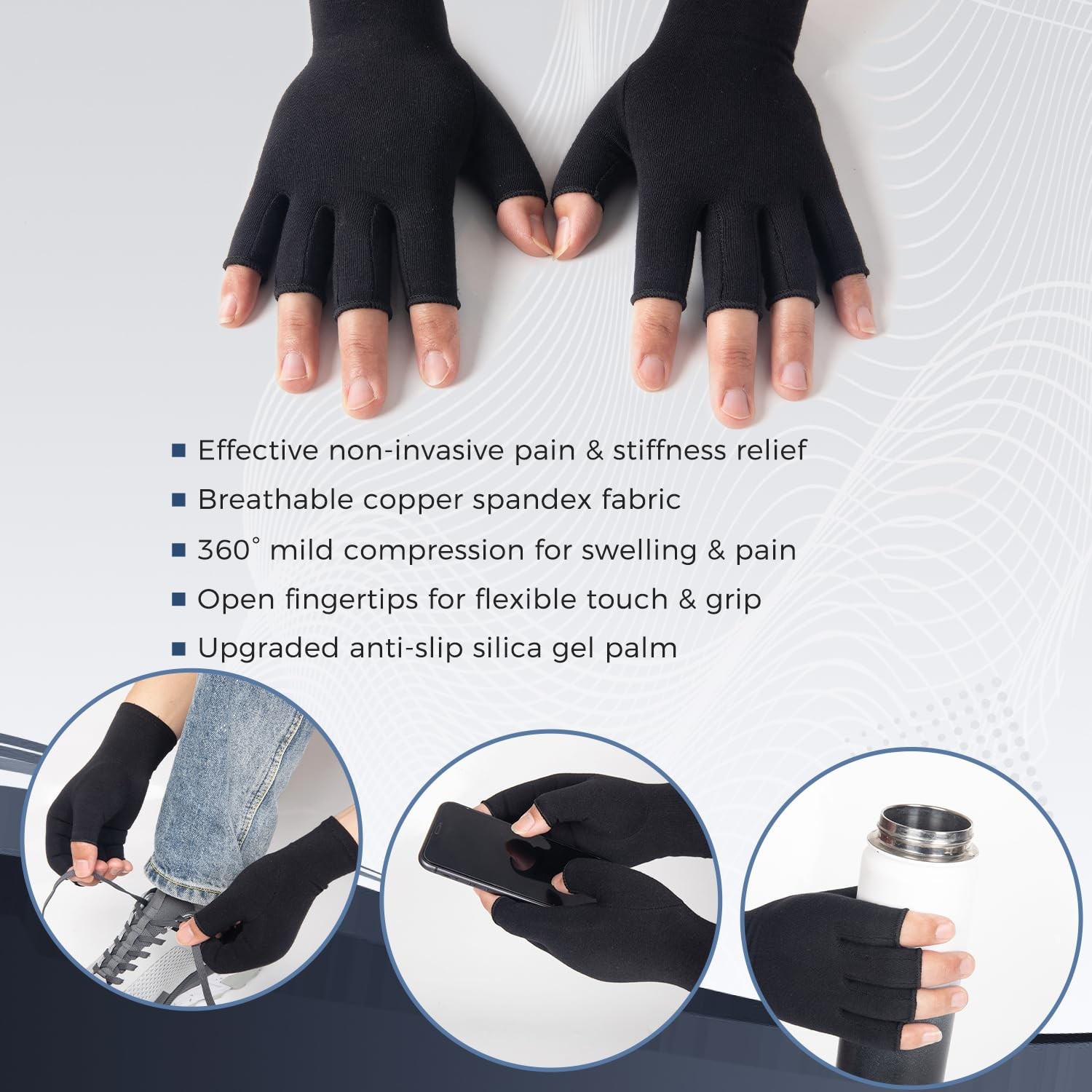 2PCS Arthritis Compression Gloves for Women Men, Fingerless Gloves
