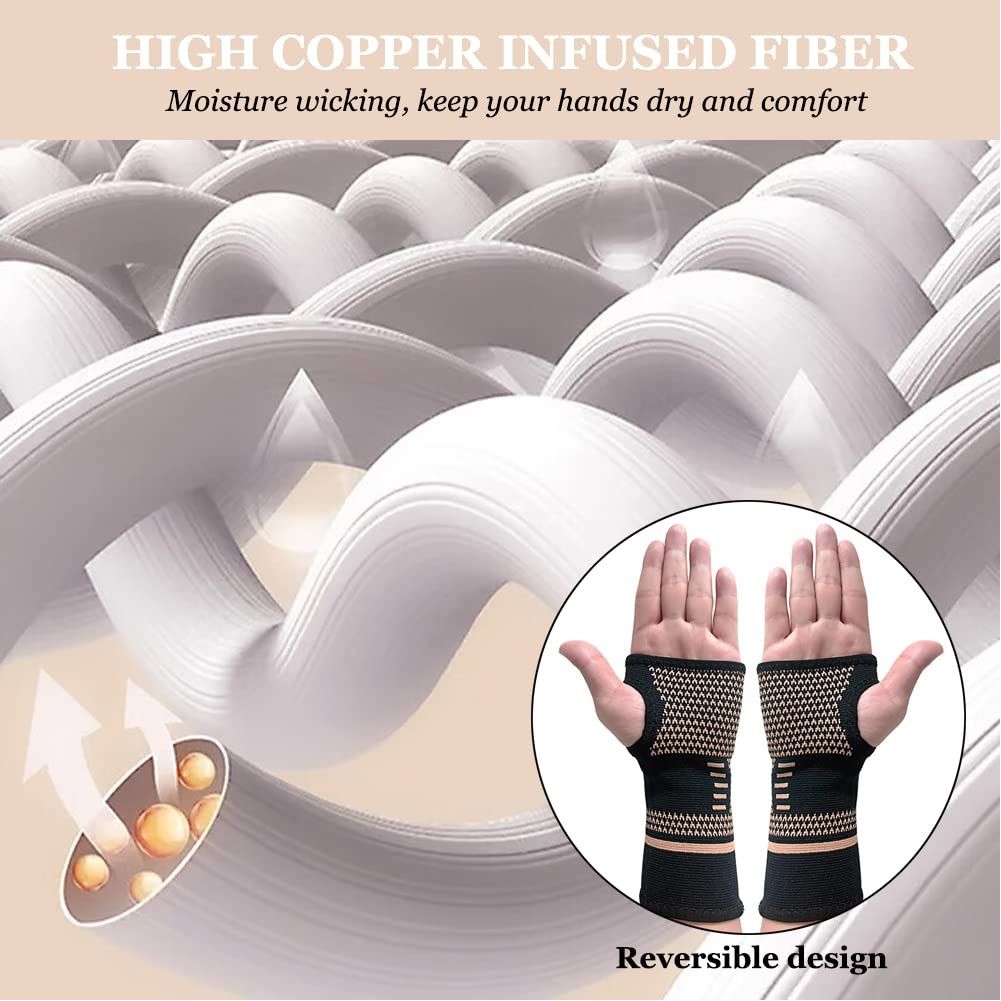 Copper Wrist Compression Sleeve Brace Support for Carpal Tunnel Sports Typing
