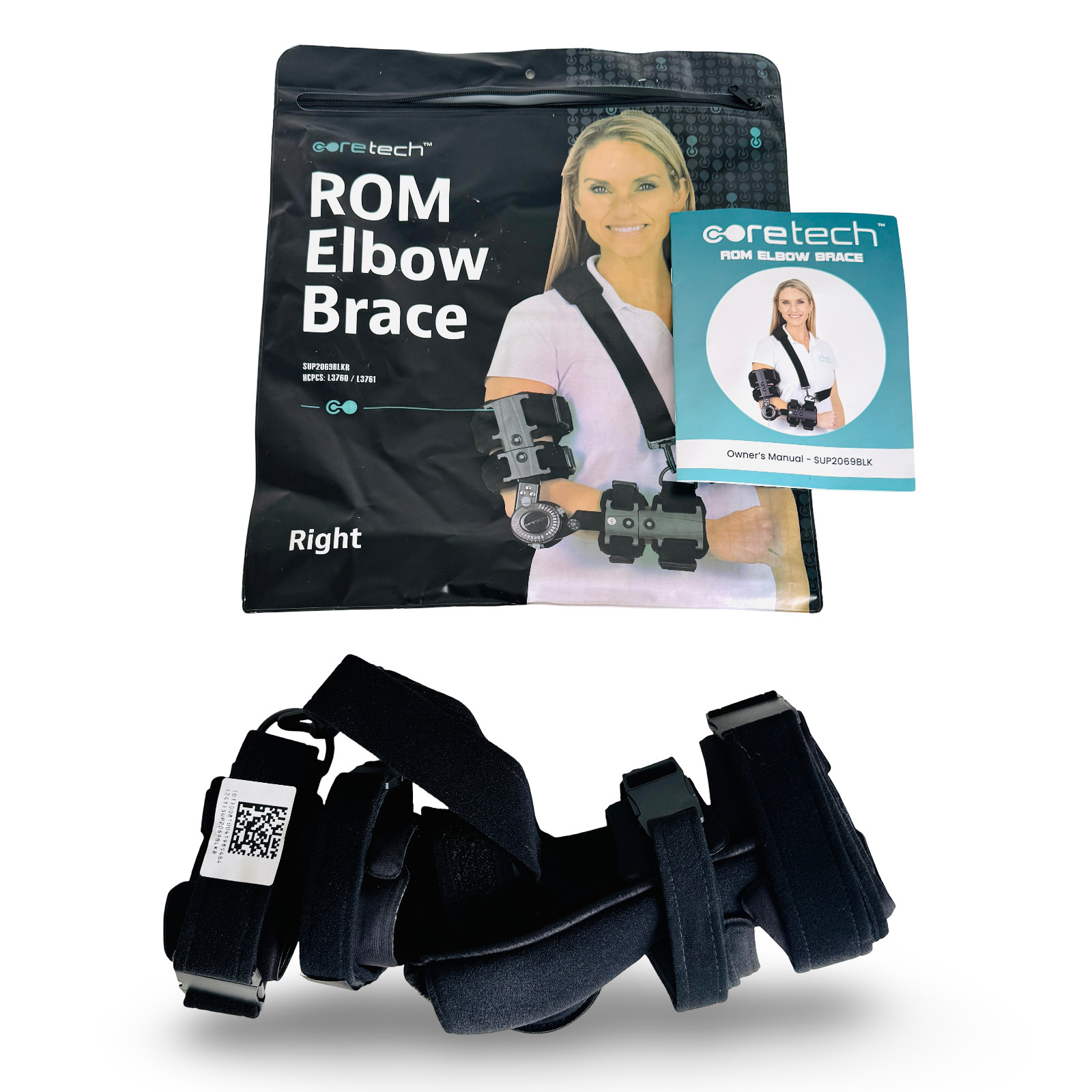 RIGHT Arm CoreTech Elbow Brace ROM Adjustable Hinged Support Splint SUP2069BLKR