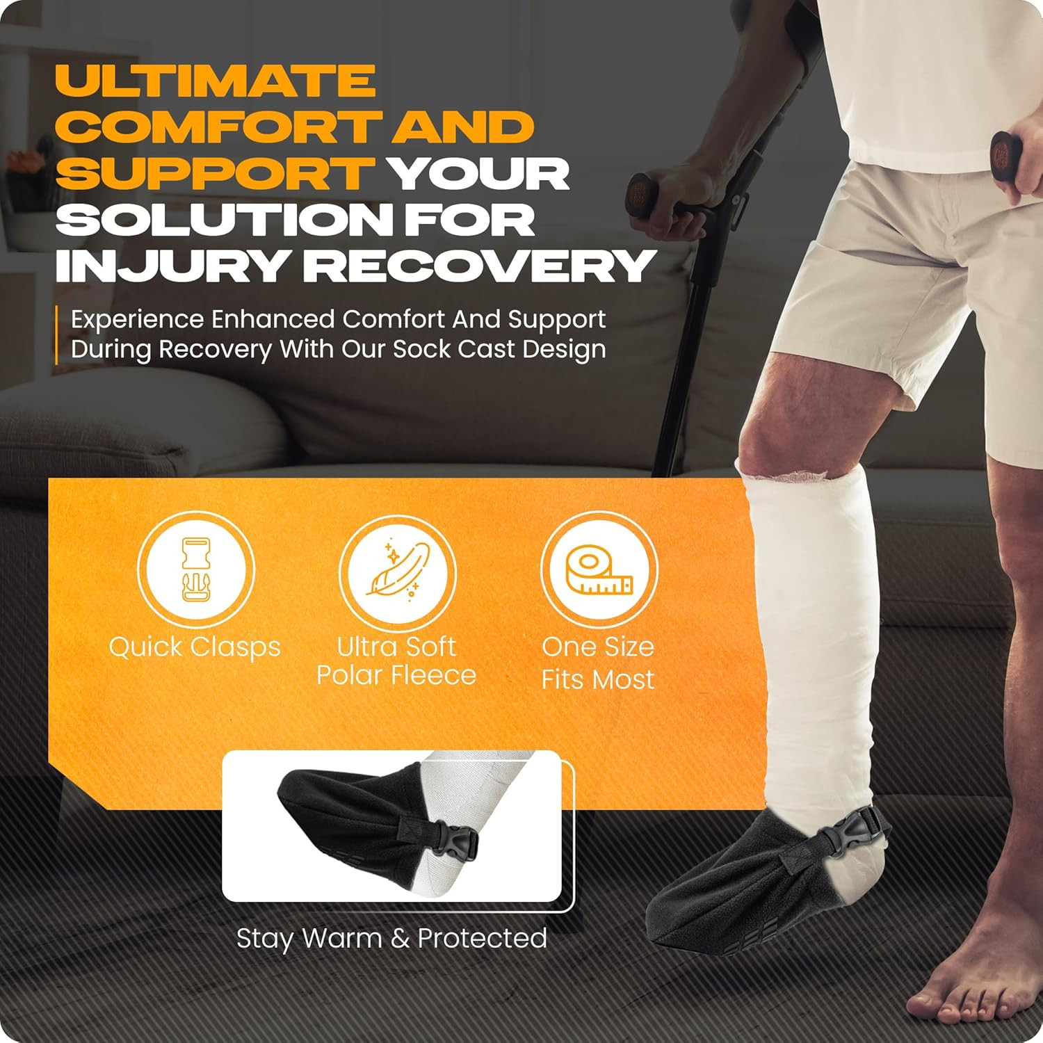Special Essentials 2 Pack of Adjustable Leg Cast Sock Cover – Non-Slip Foot and