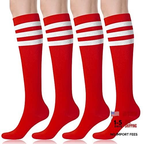 Women’s Knee High Socks Outdoor Sport Athletic Socks Casual One Size Red+white