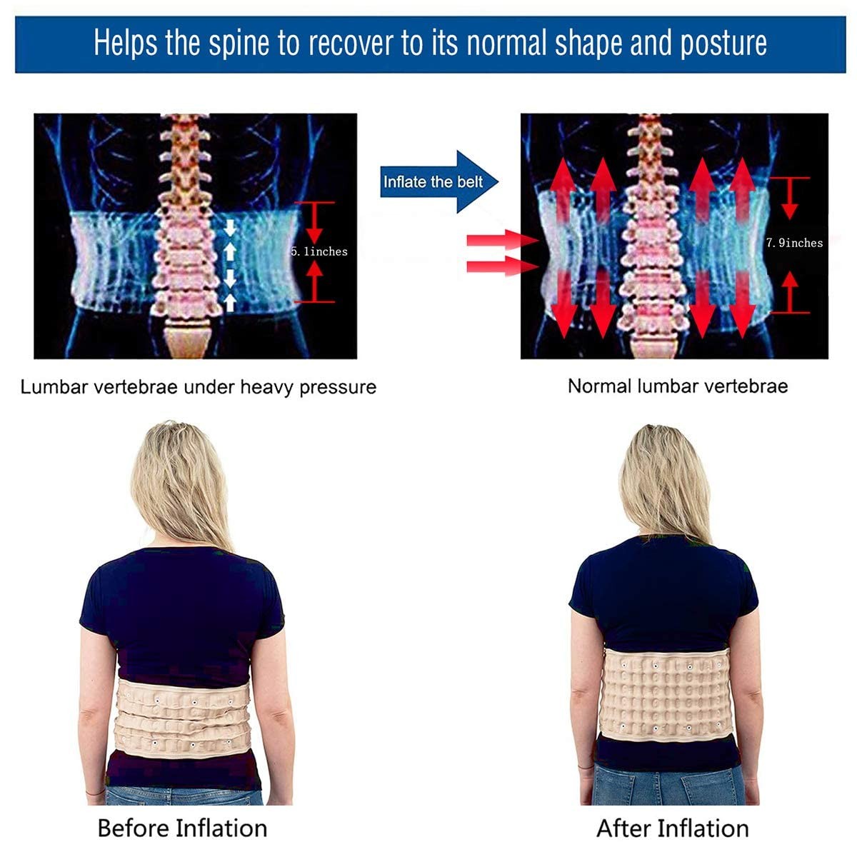 Piolmfp Decompression Back Belt,Spinal Air Traction Belt for Lower Back Pain Rel