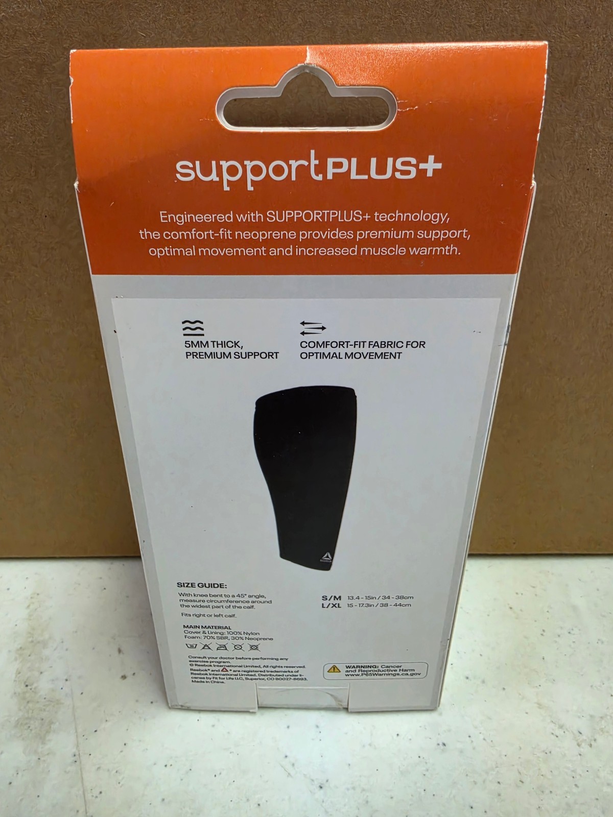 Reebok Support Plus Neoprene Calf Sleeve Black Size S/M New in Box