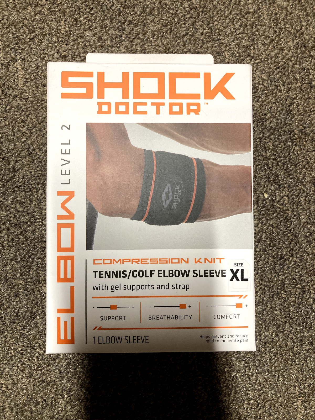 Shock Doctor Compression Knit Tennis/Golf Elbow Sleeve – Black/Grey – New – XL
