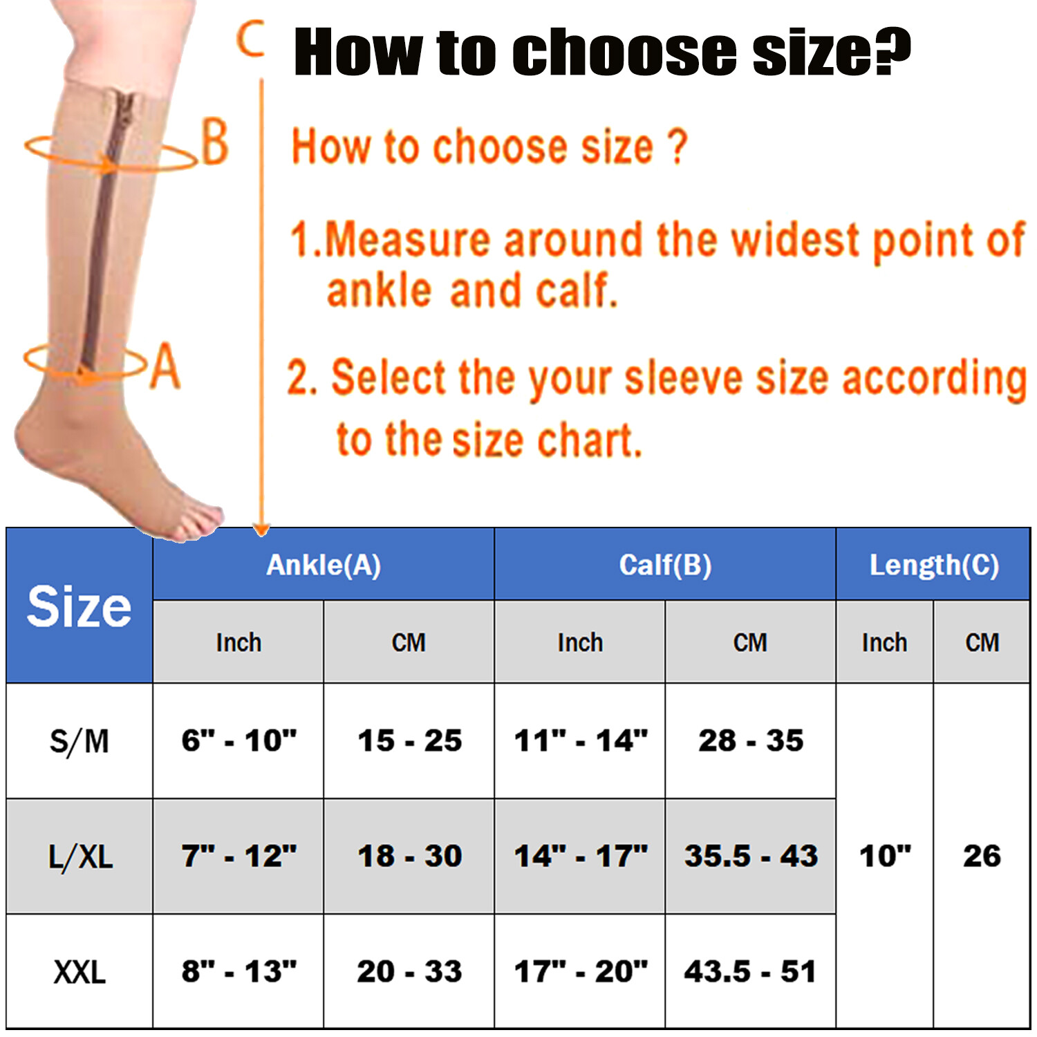 Copper Compression Socks Calf Foot Sleeve Support Zipper Pain Relief – Men Women