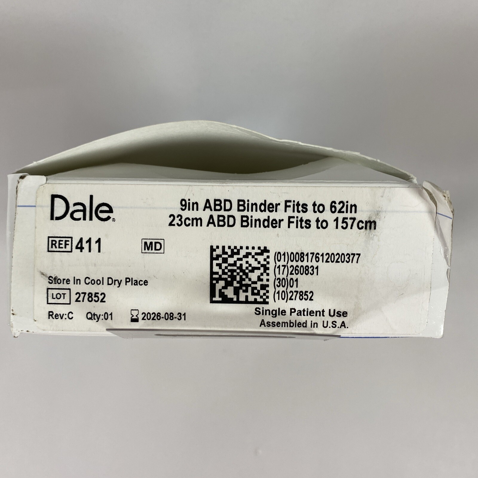 Dale Abdominal Binder 46-62 Inch Waist Circumference 9″ Wide Color White 411