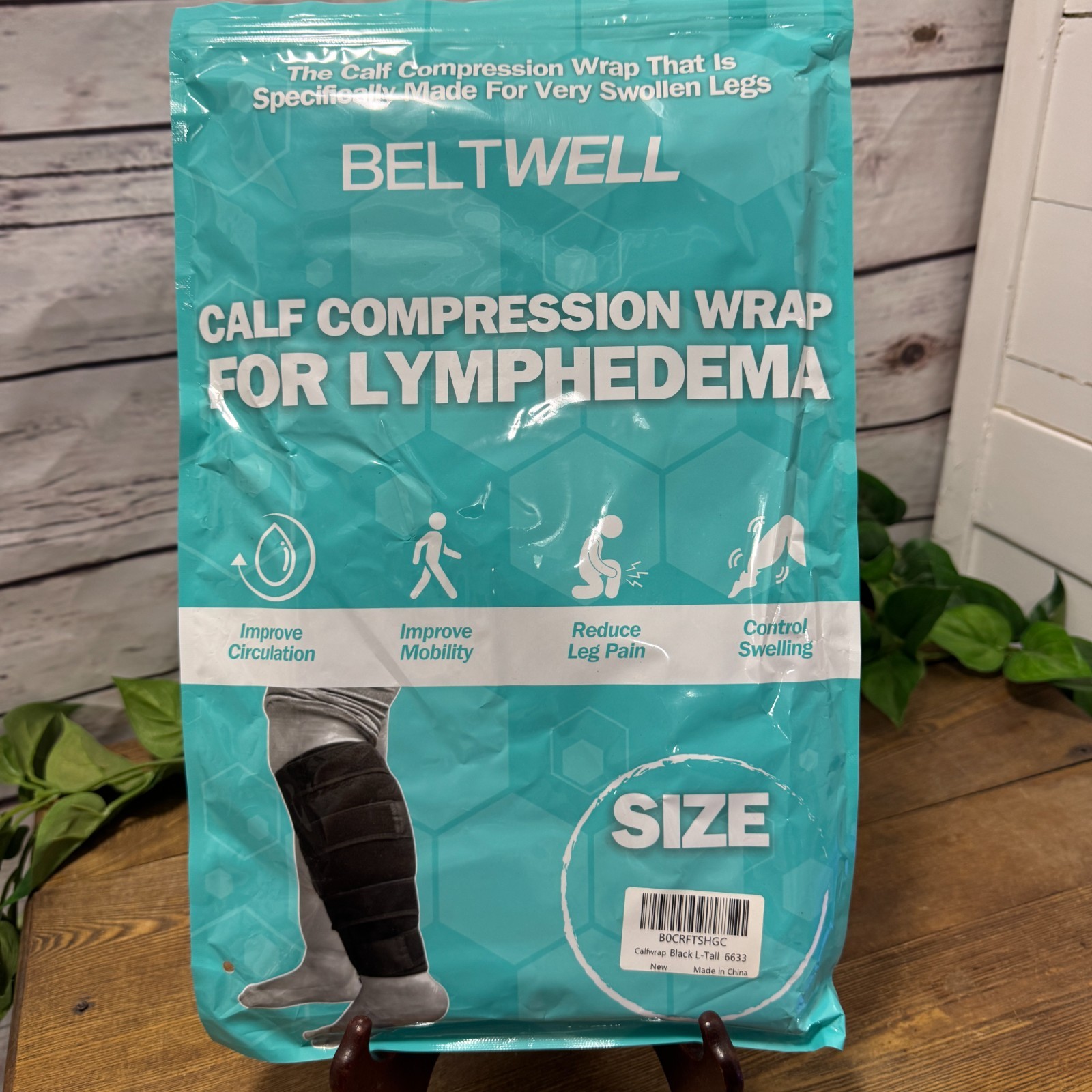 Beltwell Adjustable Calf Compression Wrap Lymphedema Circulation L Tall Black