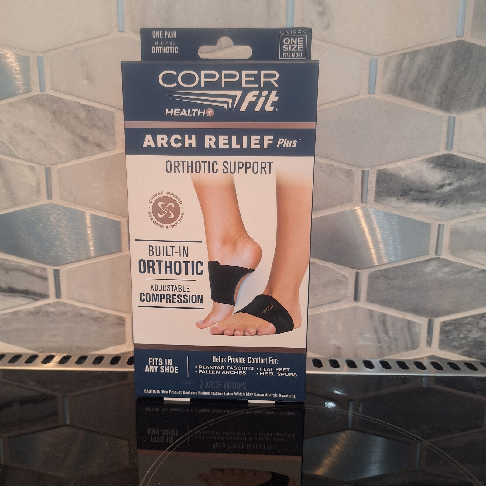 Copper Fit Health Unisex Arch Relief Plus with Built-In Orthotic Support – Black