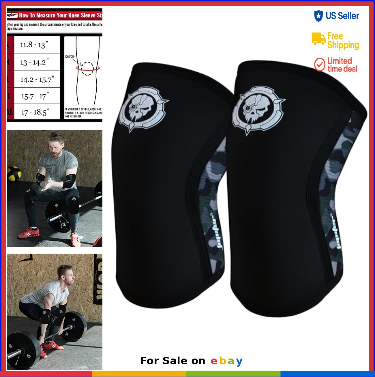 Knee Sleeves 7mm Compression Braces for Squats Weightlifting Powerlifting Cross