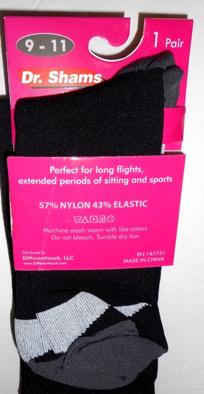 6 Pairs Compression Knee High Socks 9-11 Dr Shams Black 8-15 mmHg Graduated