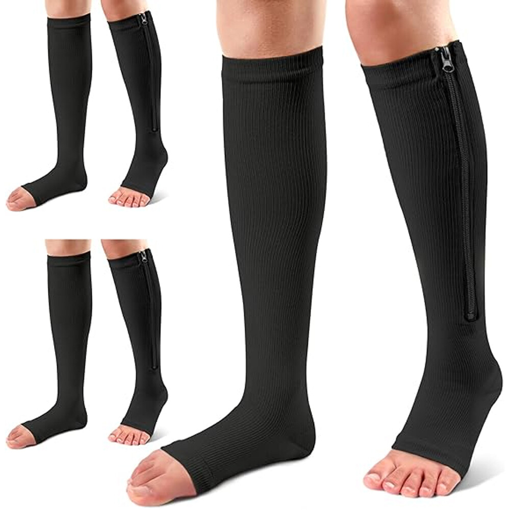 1-3 Pairs 20-30 mmHg Zipper Compression Grade 2 Color Open Toe Socks Inside Leg