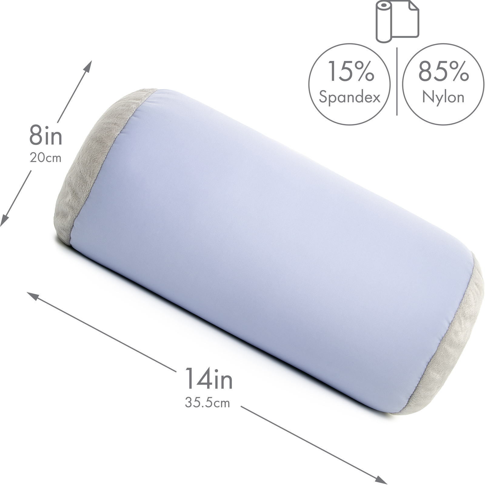 Microbead Bolster Neck Roll Pillow – Silky Feel, 14″ x 8″, Silver Mist