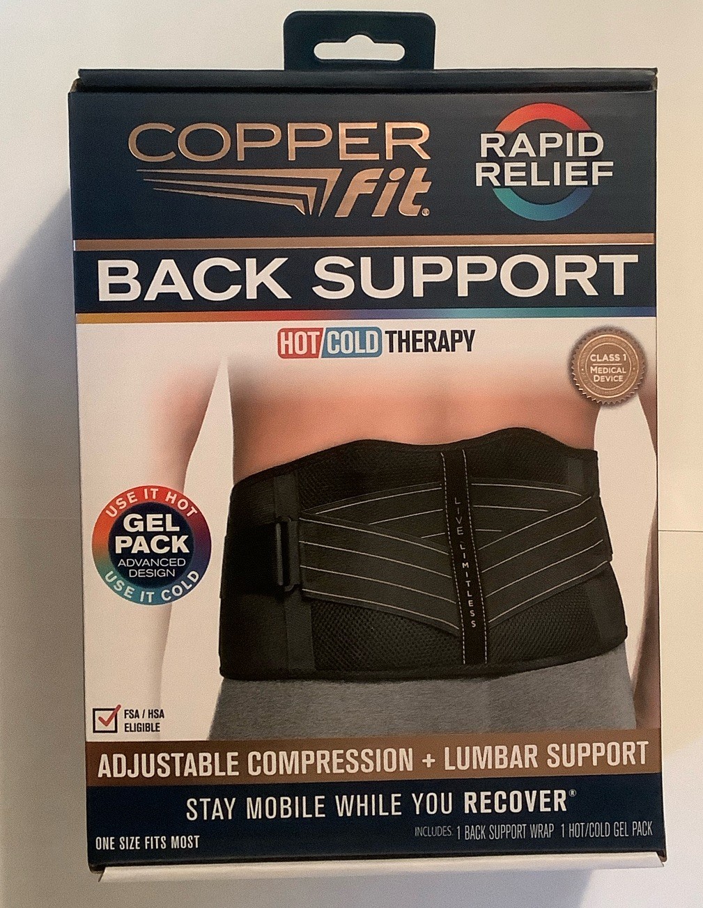 Copper Fit Back Support Brace Hot/Cold Therapy