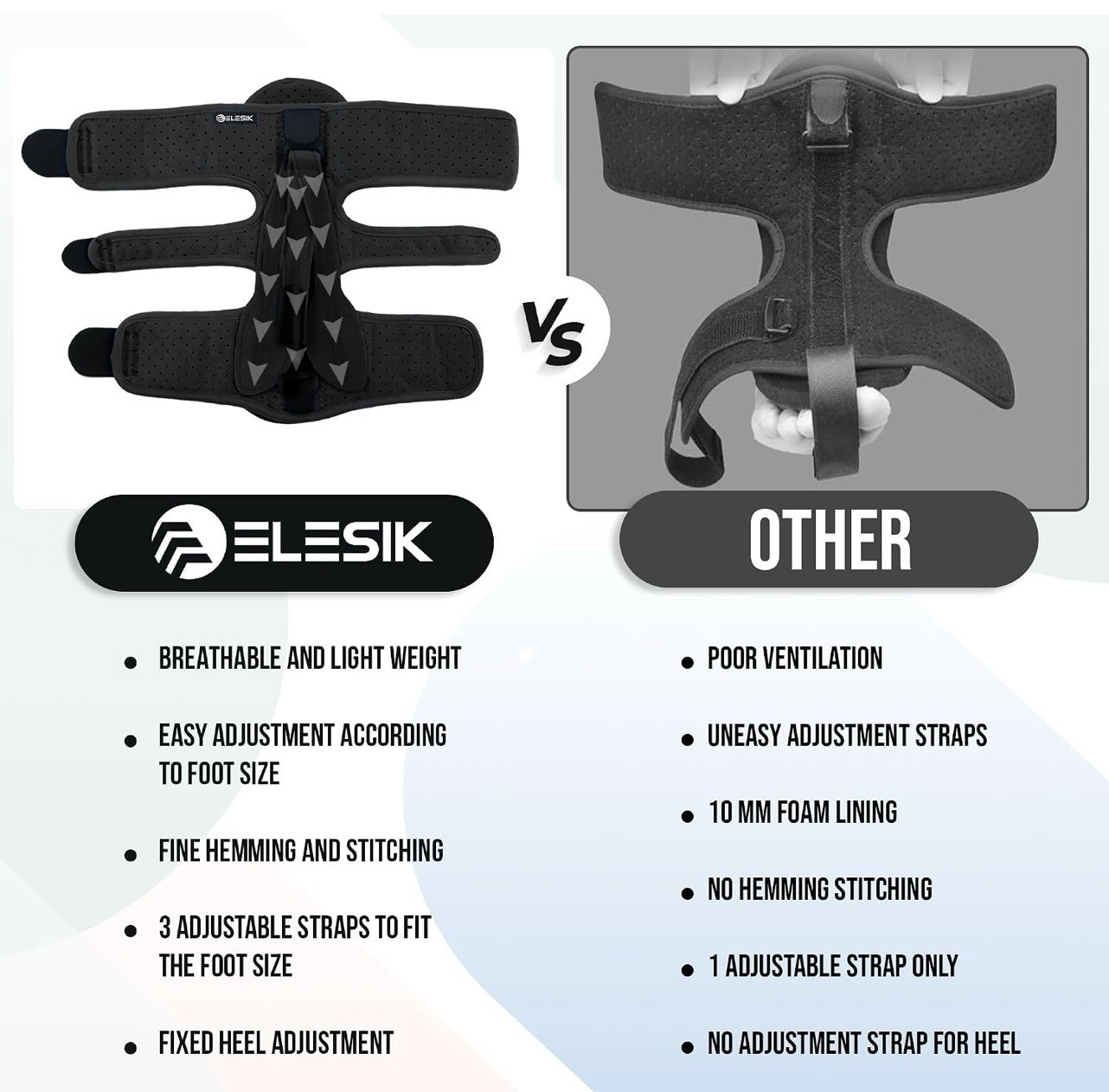 ELESIK Night Splint for Plantar Fasciitis Foot/Ankle Brace One Size Black