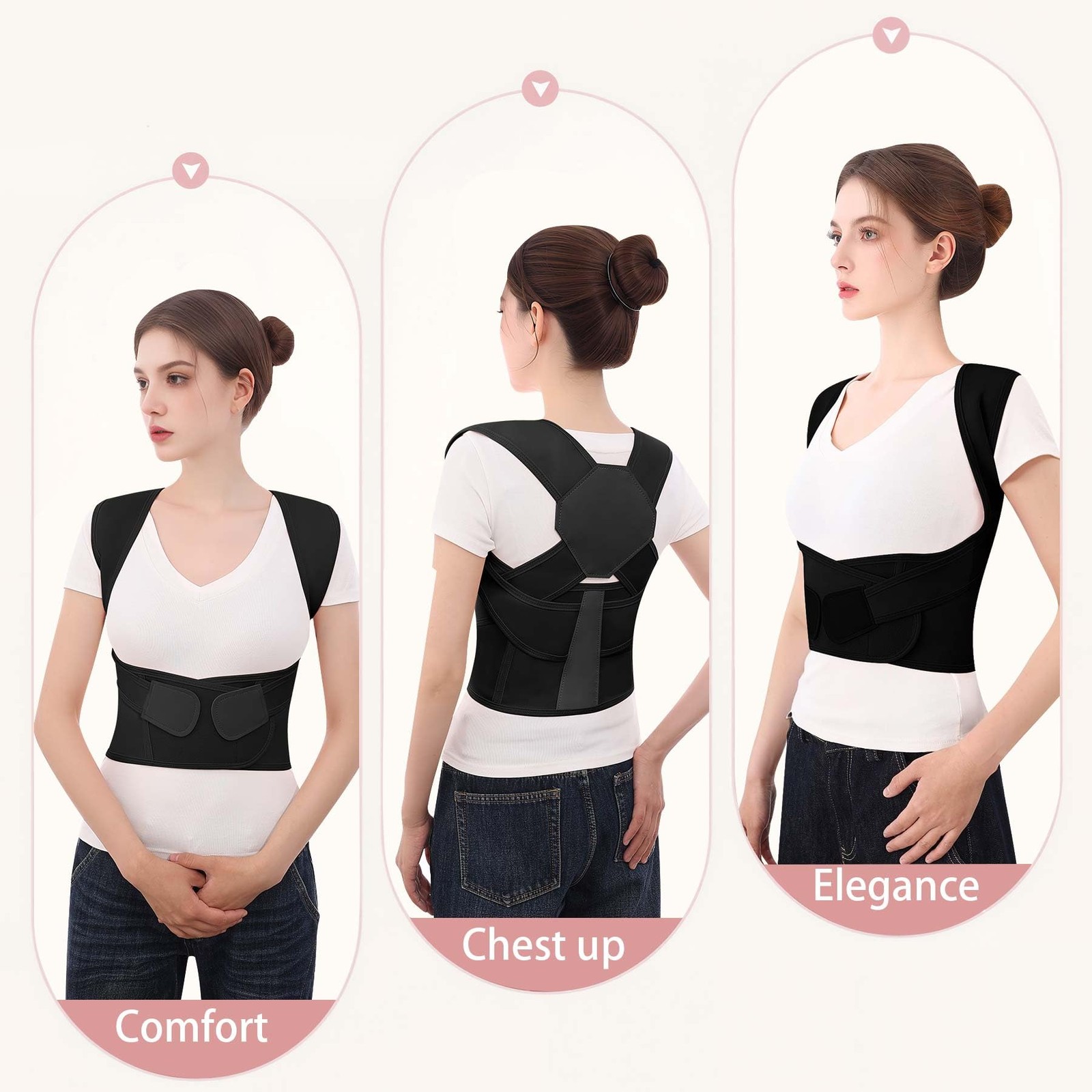 QFE Posture Corrector for Women and Men Back Brace Upper Support Large, Black