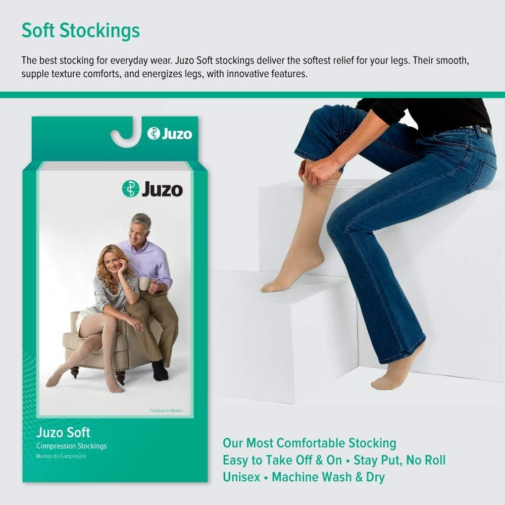 Juzo Soft Thigh High With Silicone Dot Band 30-40mmHg Closed Toe, I, Black