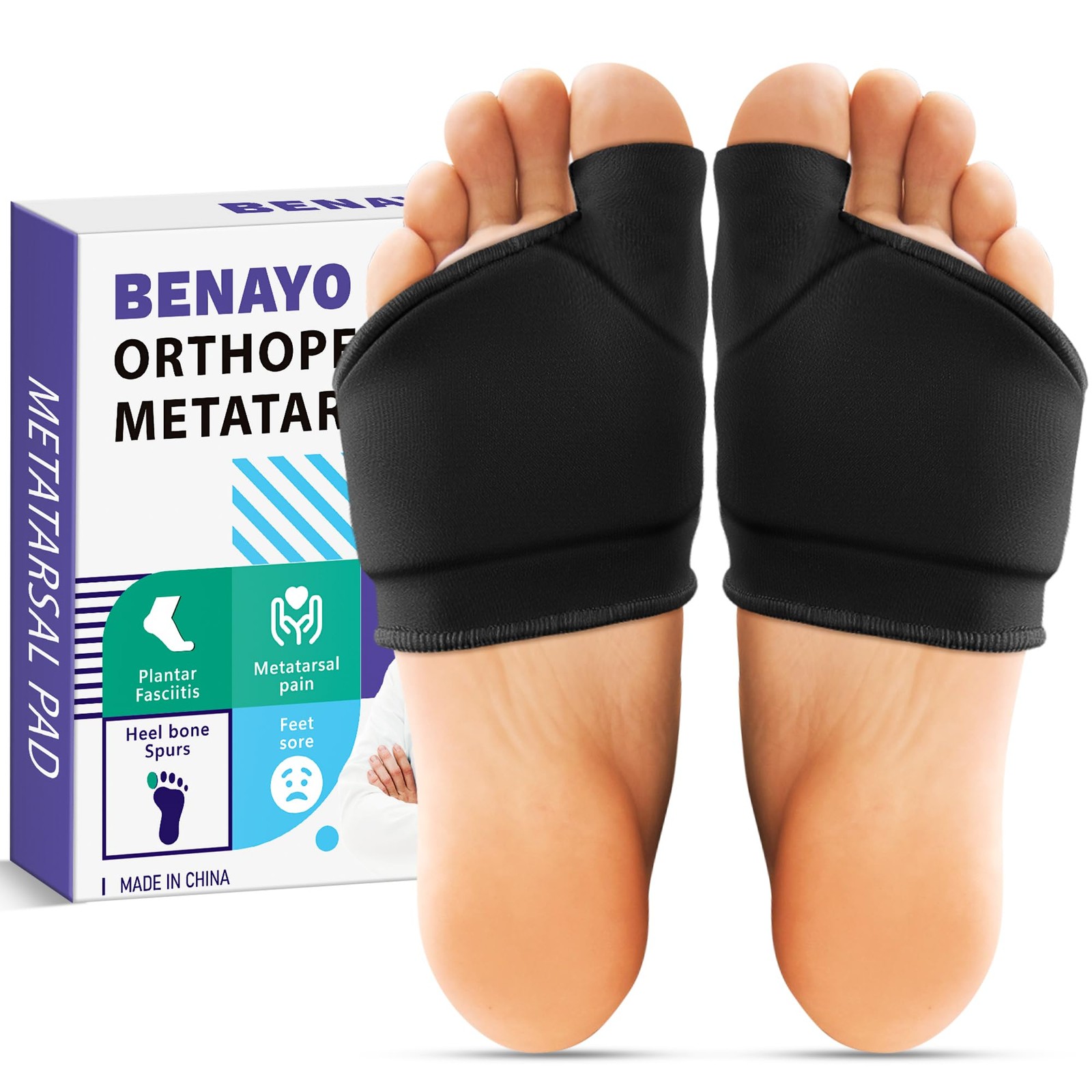 BENAYO Orthopedic Metatarsal Pads,Ball of Foot Xxlarge:men(14-16), Black