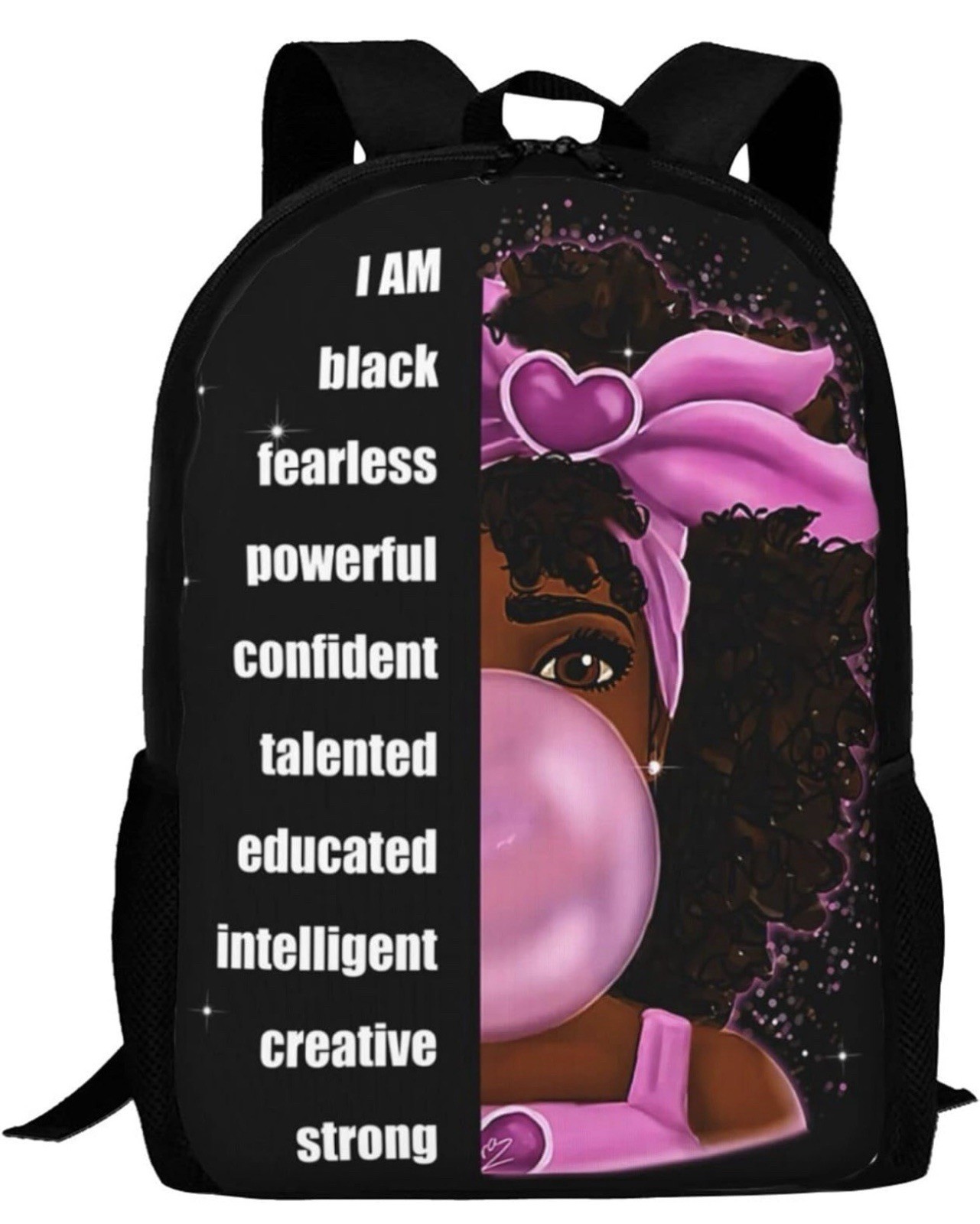 Black Girl Bubble Gum Backpack Kids School Bag Laptop Travel Pink Cute