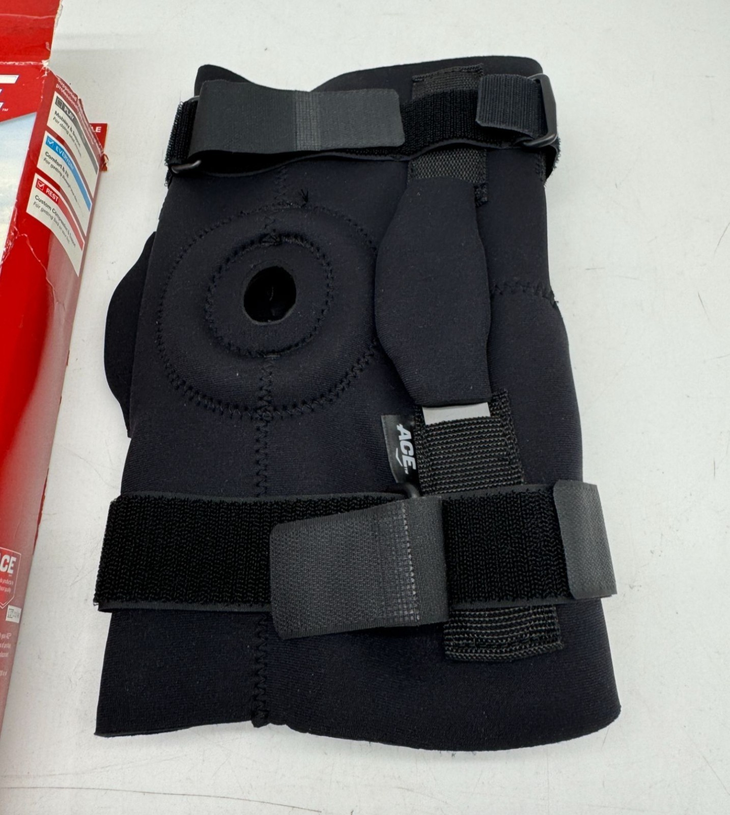 NIB Ace Knee Hinged Brace Support Stabilizers Black Adjustable Hiking Outdoors