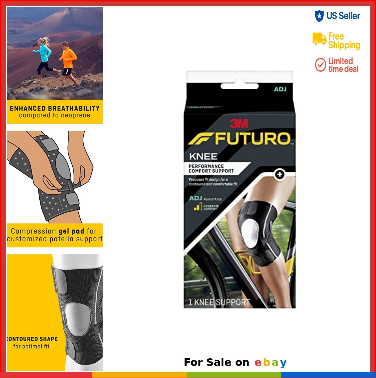 Compression Knee Support Patella Shield Gel Cushion Adjustable Straps
