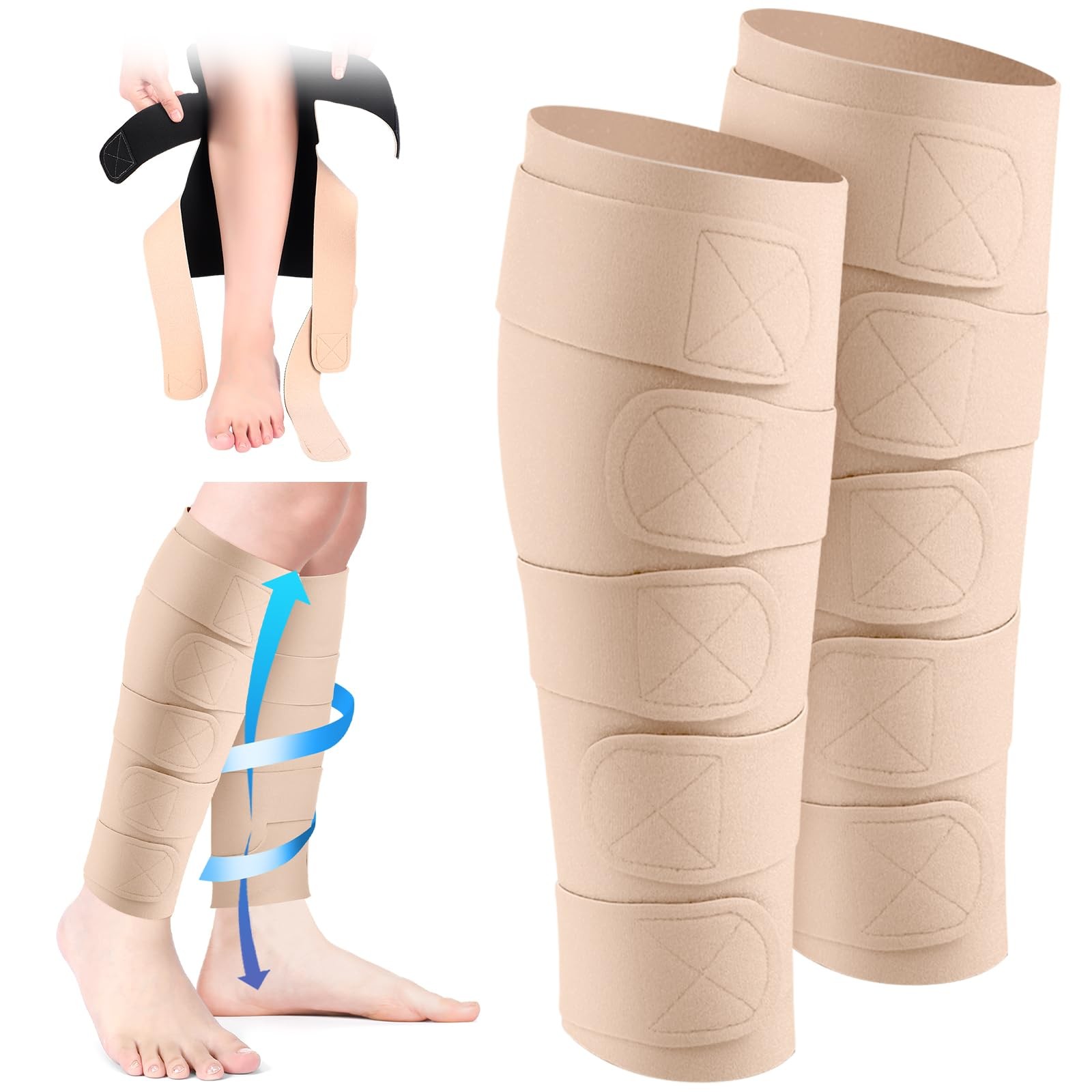 2 Pcs Lymphedema Compression Leg Wraps Adjustable Lower Leg Cover up Medical …