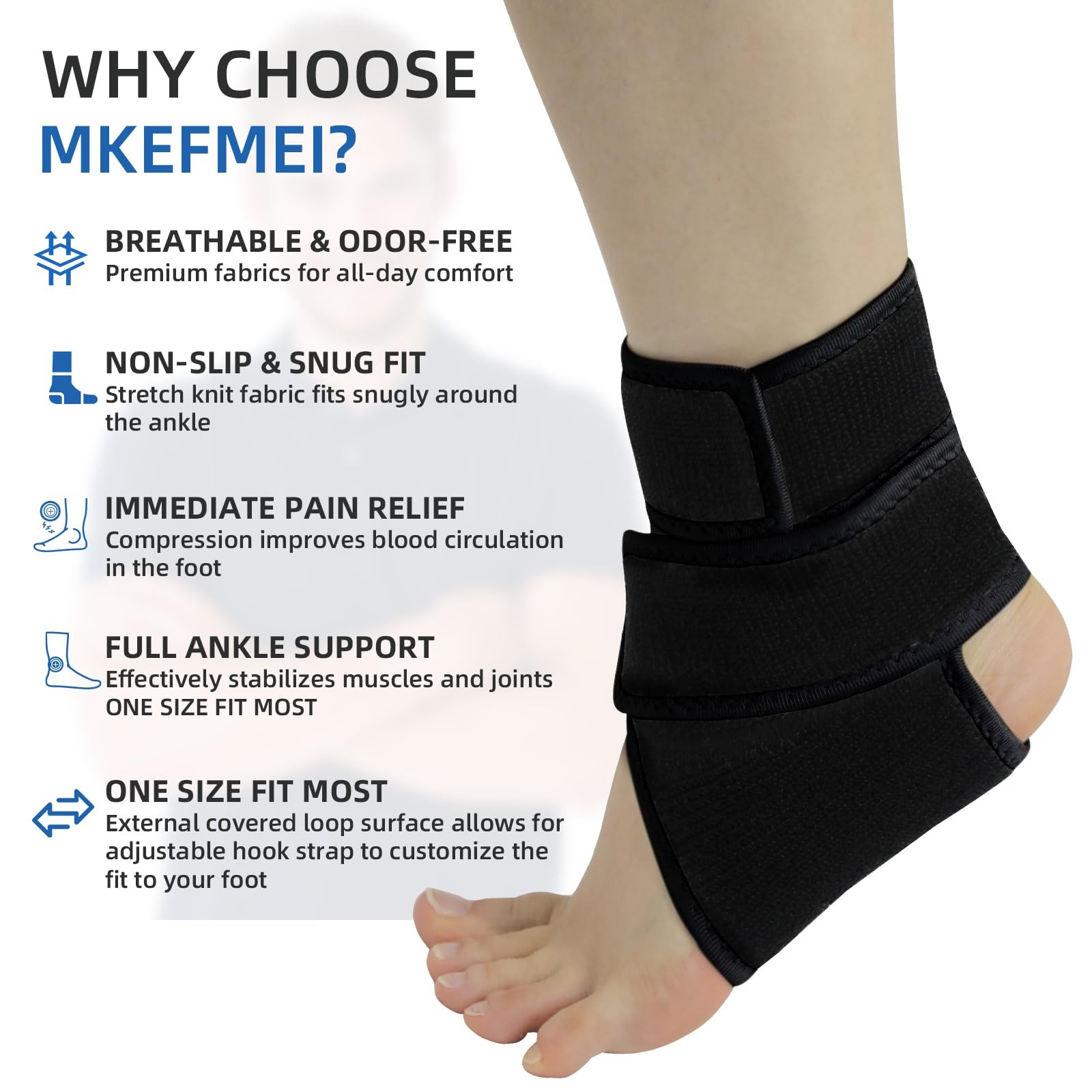1 PCS Black One Size Ankle Support Brace Adjustable Wrap Stabilizer Foot Pain