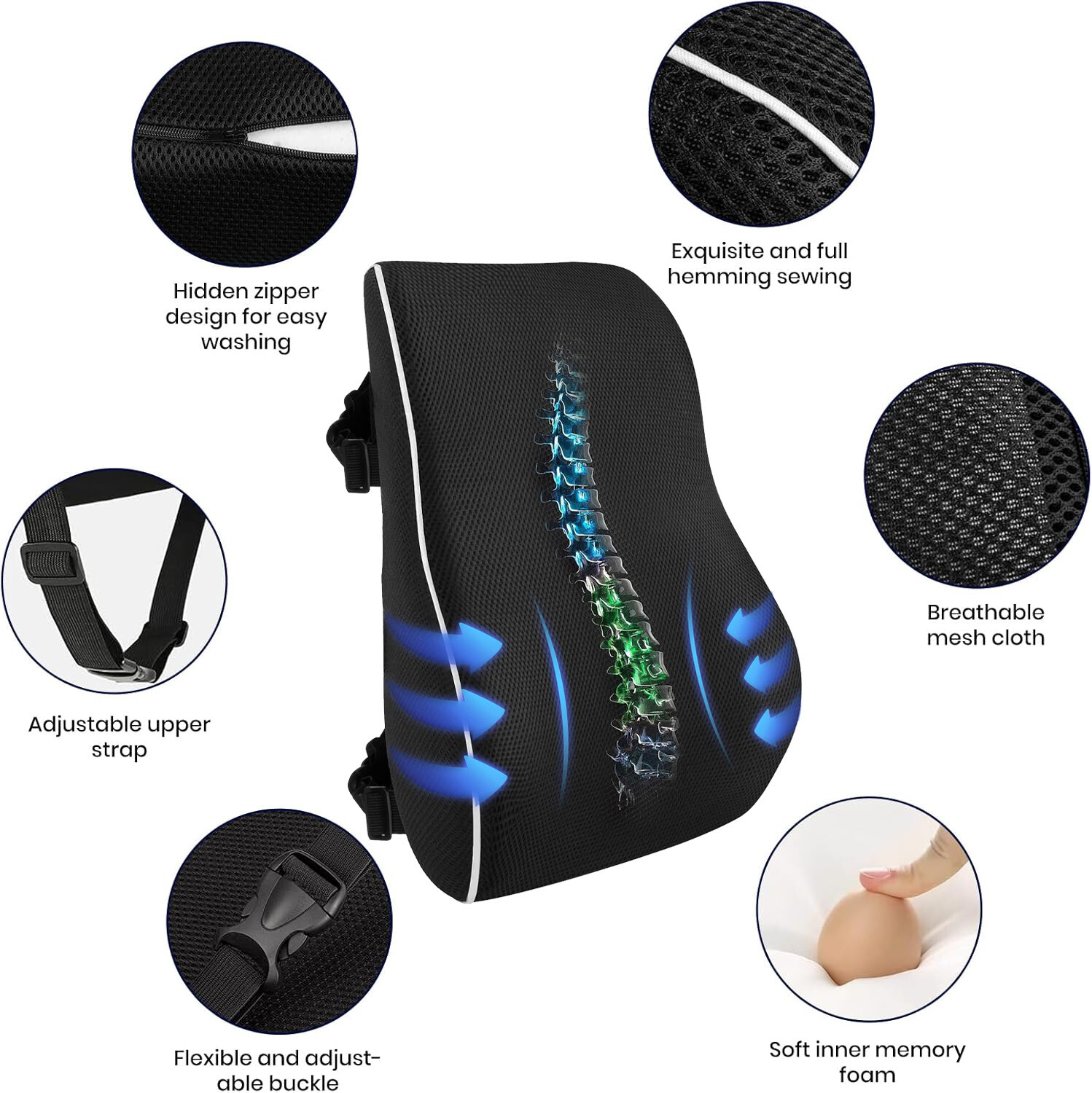 Memory Foam Lumbar Support Cushion for Home Office Car Seat Back Chair Pillow US