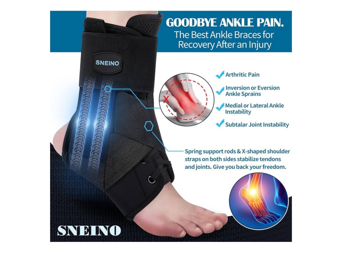 SNEINO Lace up Ankle Brace for Women & Men – Ankle Support Brace for Sprained…