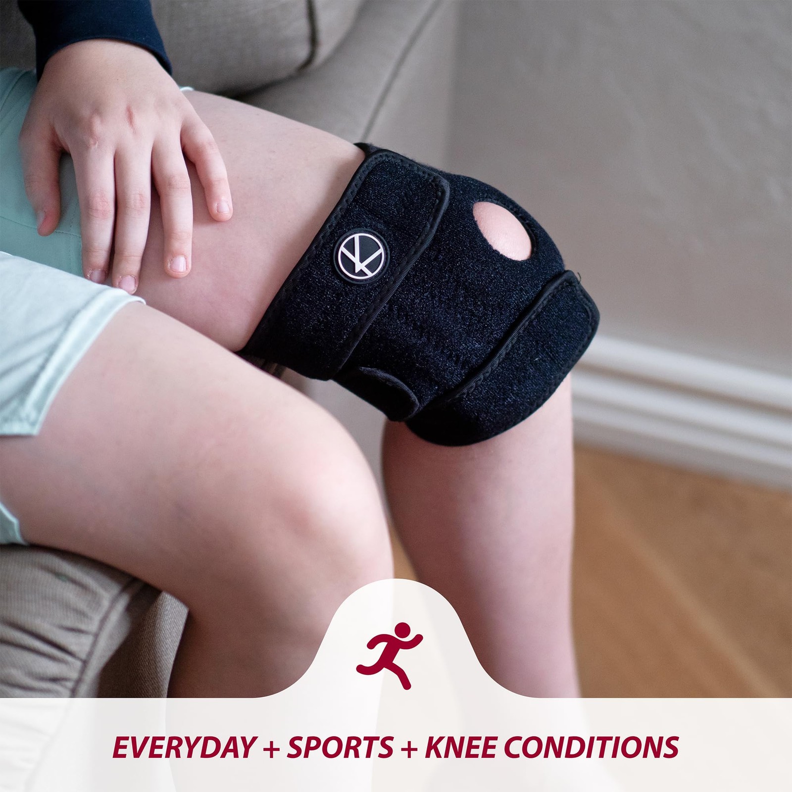 Kids Knee Brace Youth Sports Pain Patella Adjustable Compression Support Black