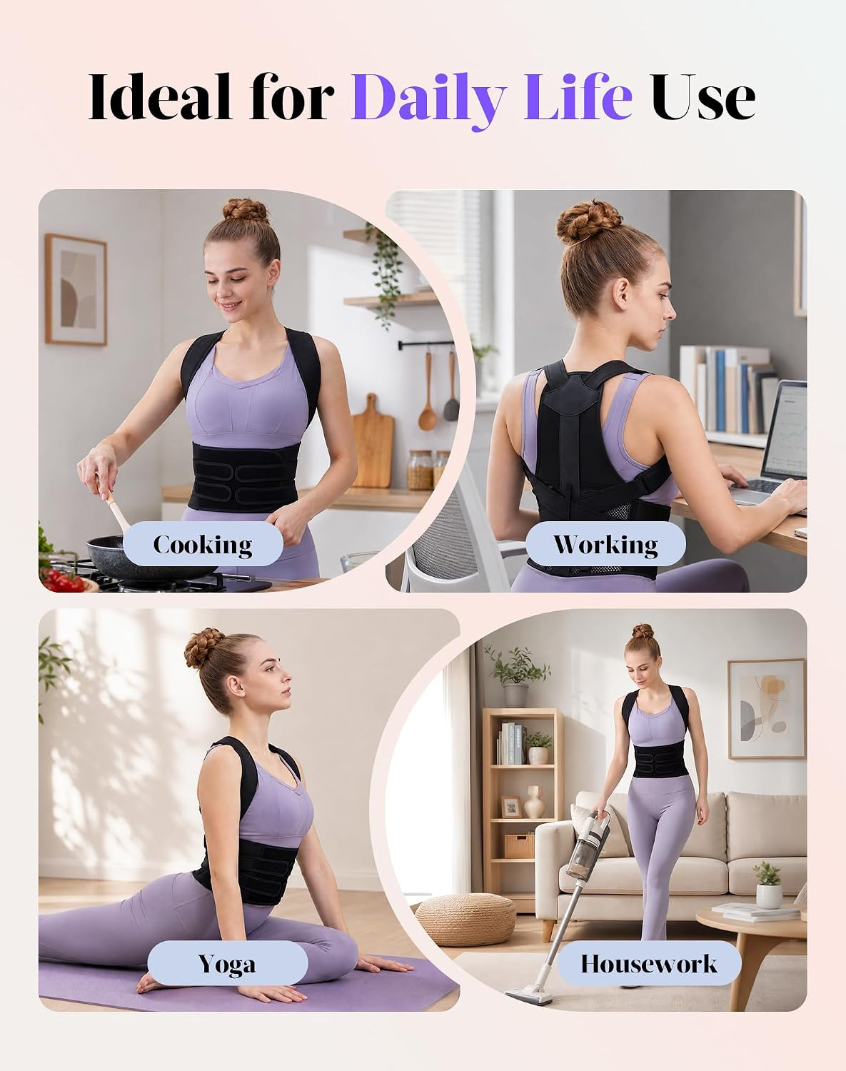 Posture Corrector for Women and Men, Full Back Support Brace, Black, Large | Adj