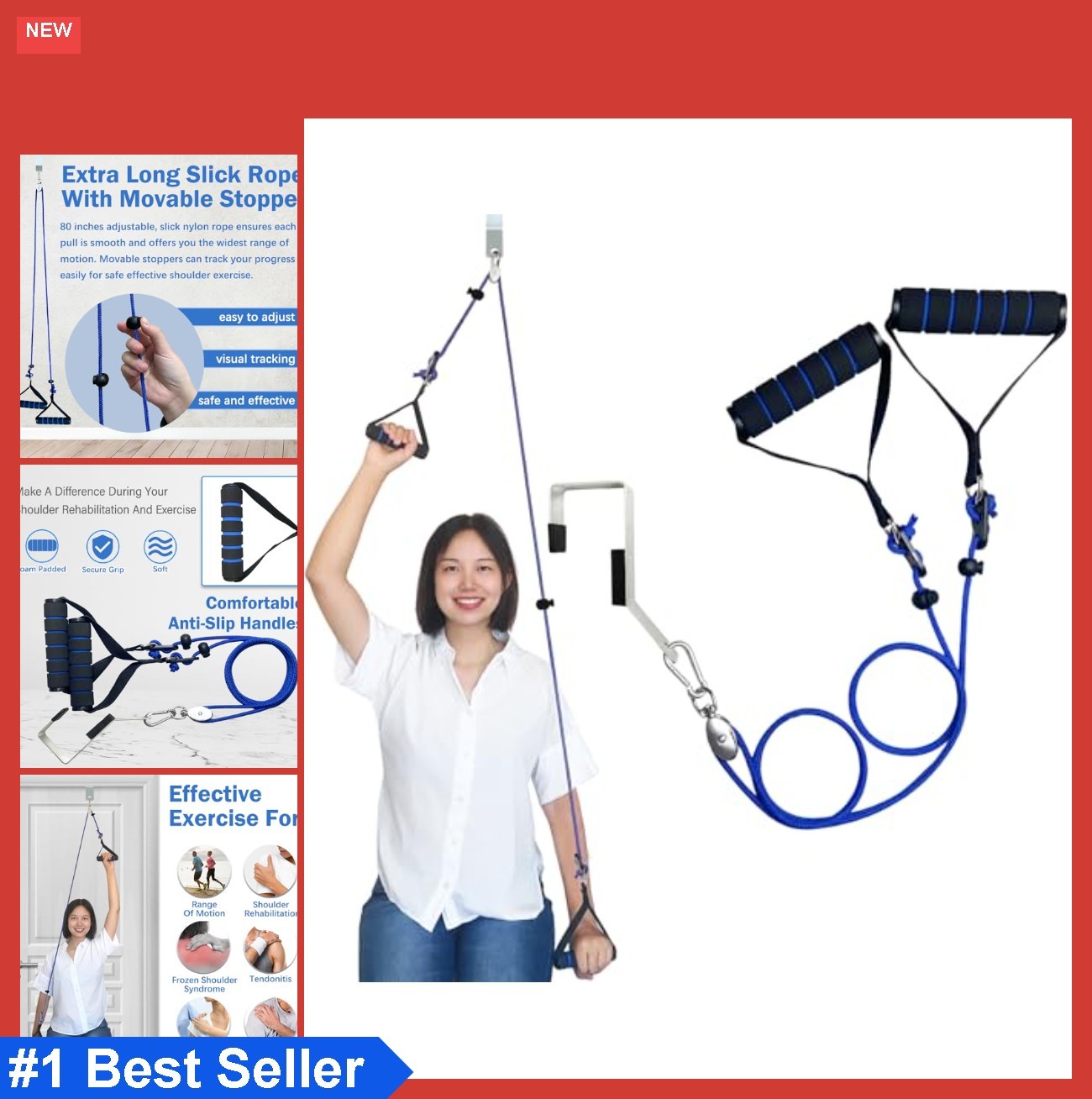 Shoulder Pulley Over Door Physical Therapy Rehab Arm Exerciser Foam Handles