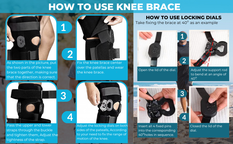 Hinged Knee Brace, Knee Immobilizer with Locking Dials & Side Stabilizers
