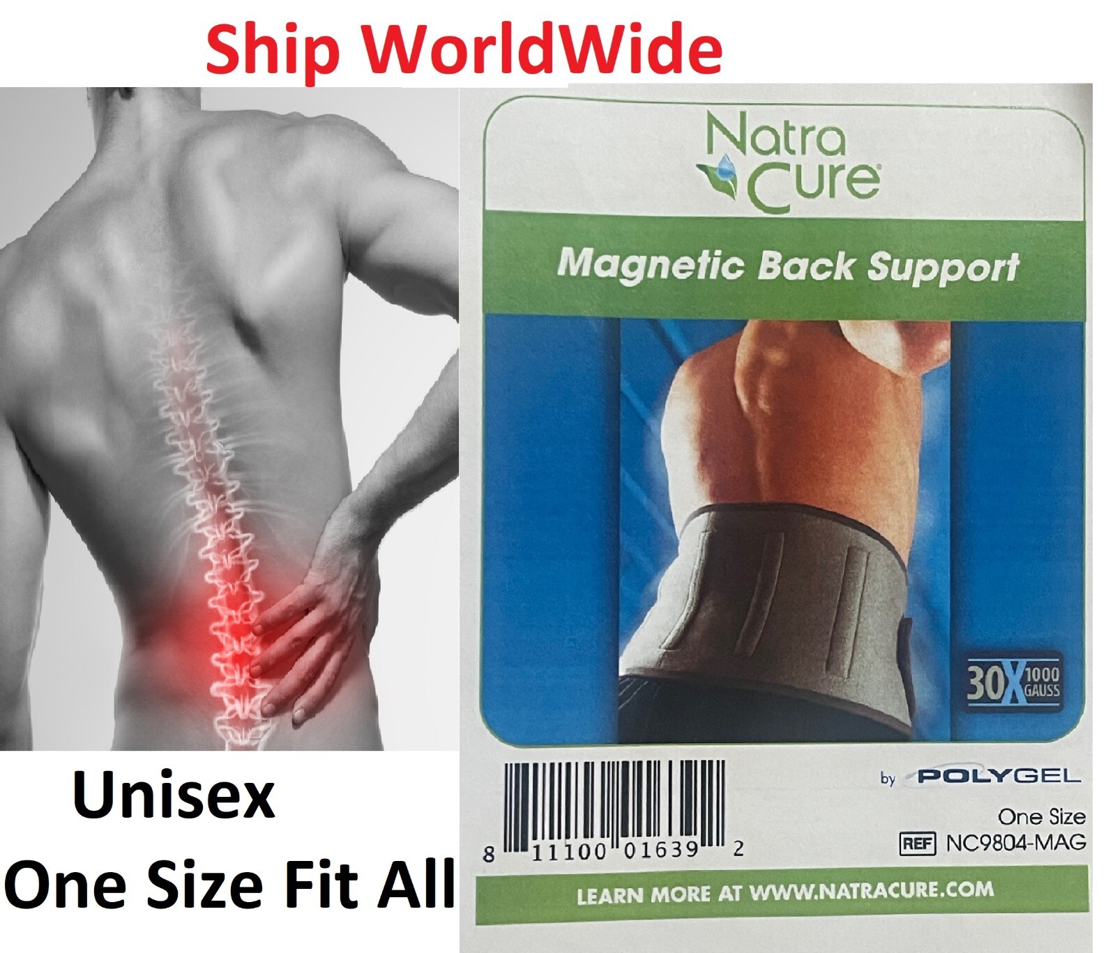 Unisex Magnetic Back Brace Support Strap Wrap Lower Back Support 1 Size Fits All
