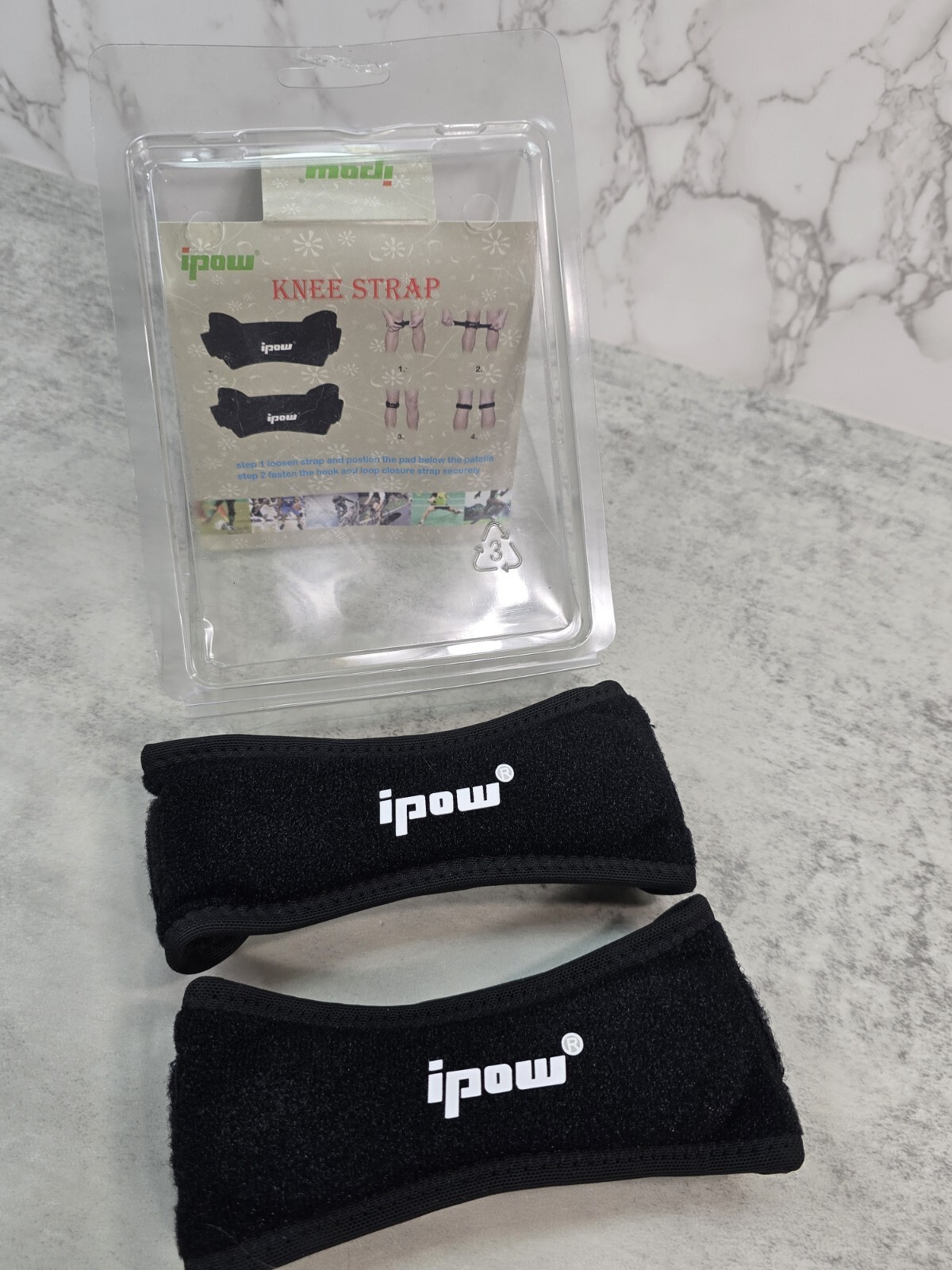 IPOW 2 pc Black Knee Pain Relief Patella Stabilizer Strap Brace Support Firm