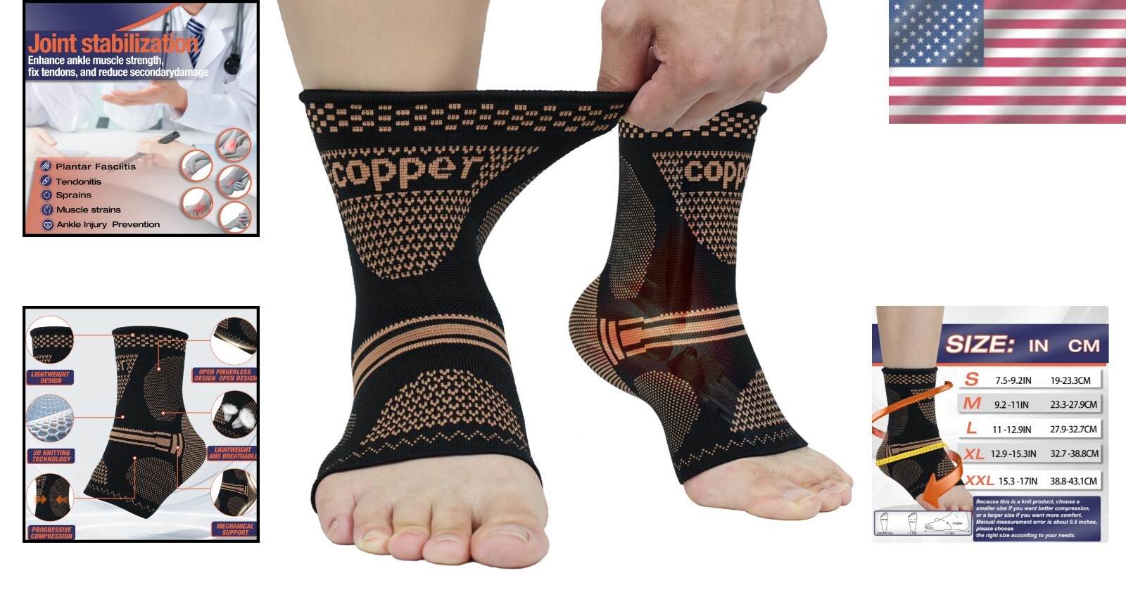 Lightweight Copper Ankle Support Sleeve – Ideal for Foot Pain & Sports Recovery