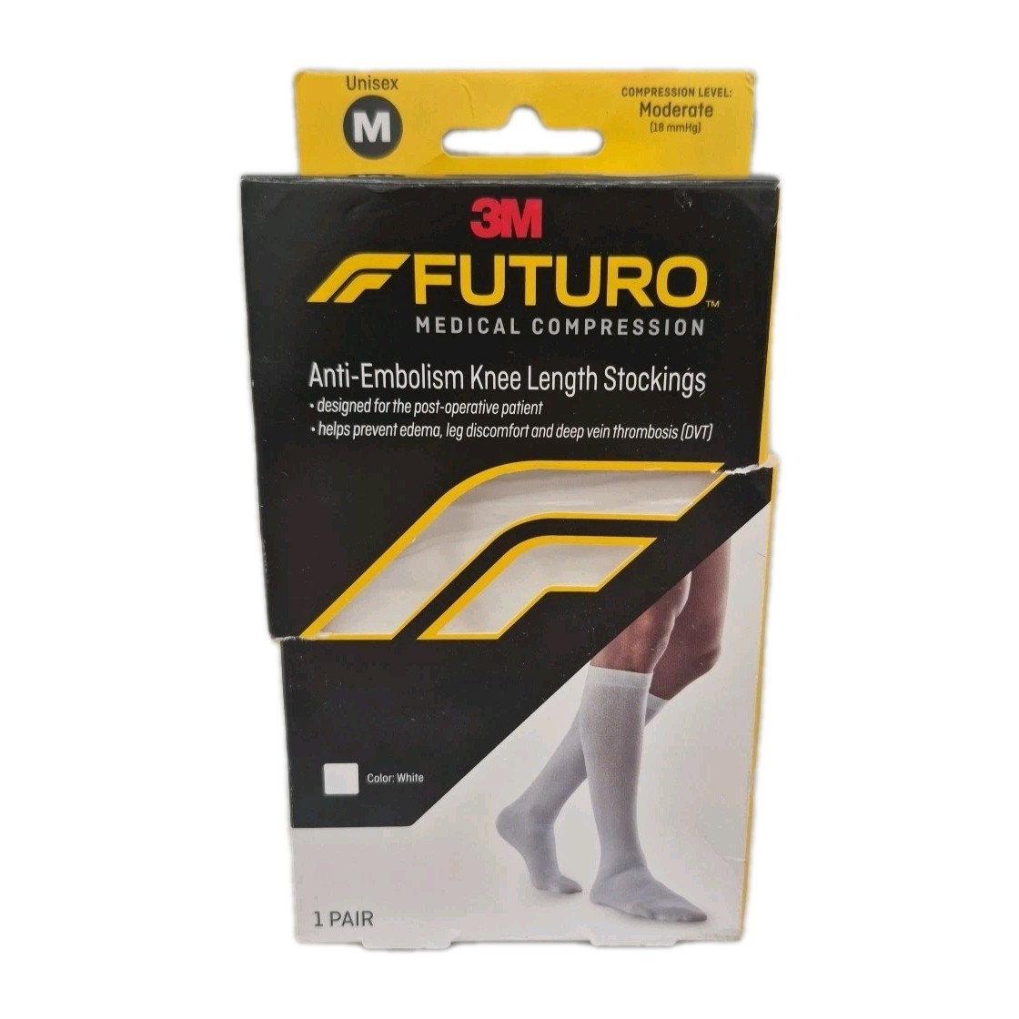 3M Futuro Knee Socks Stocking Anti-Embolism Moderate Compression, White Medium