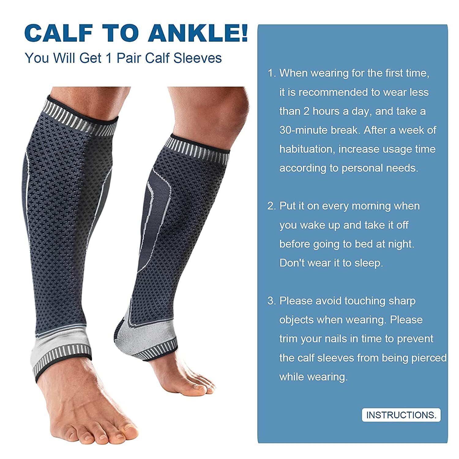 Calf Compression Sleeve Ankle Brace Leg Support Socks Foot Fasciitis Pain Relief