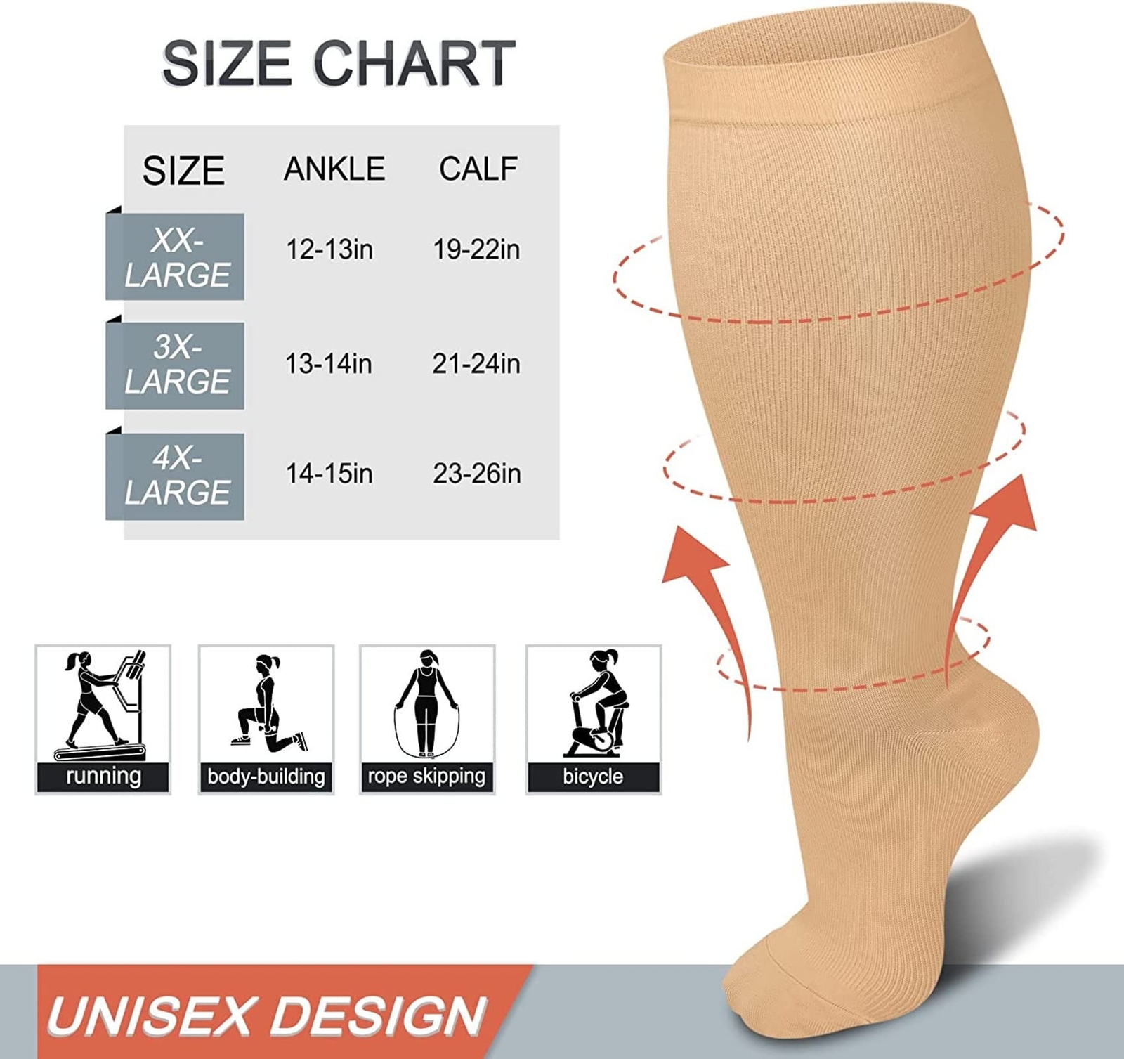 2 Pack Plus Size Compression Socks for Women and Men, 20-30mmhg Extra Large W…