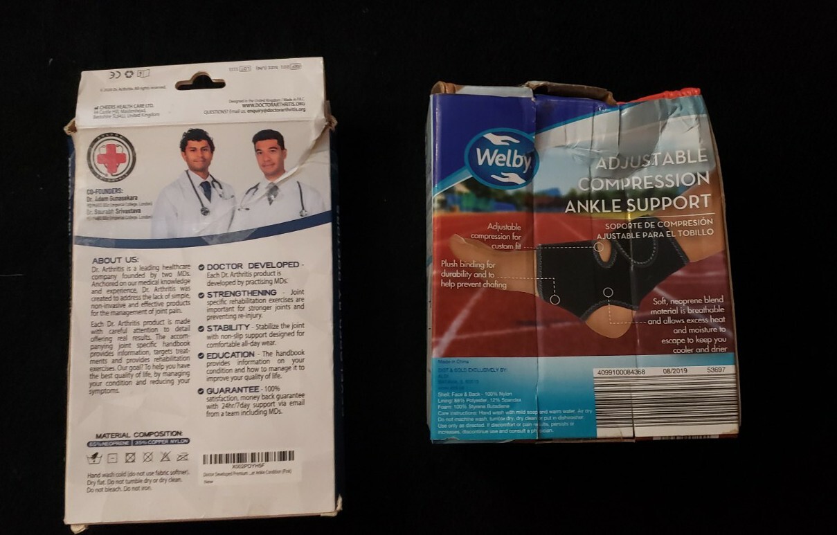 2 New Ankle Supports Dr. Arthritis Cooper Lined & Welby Adjustable Compression