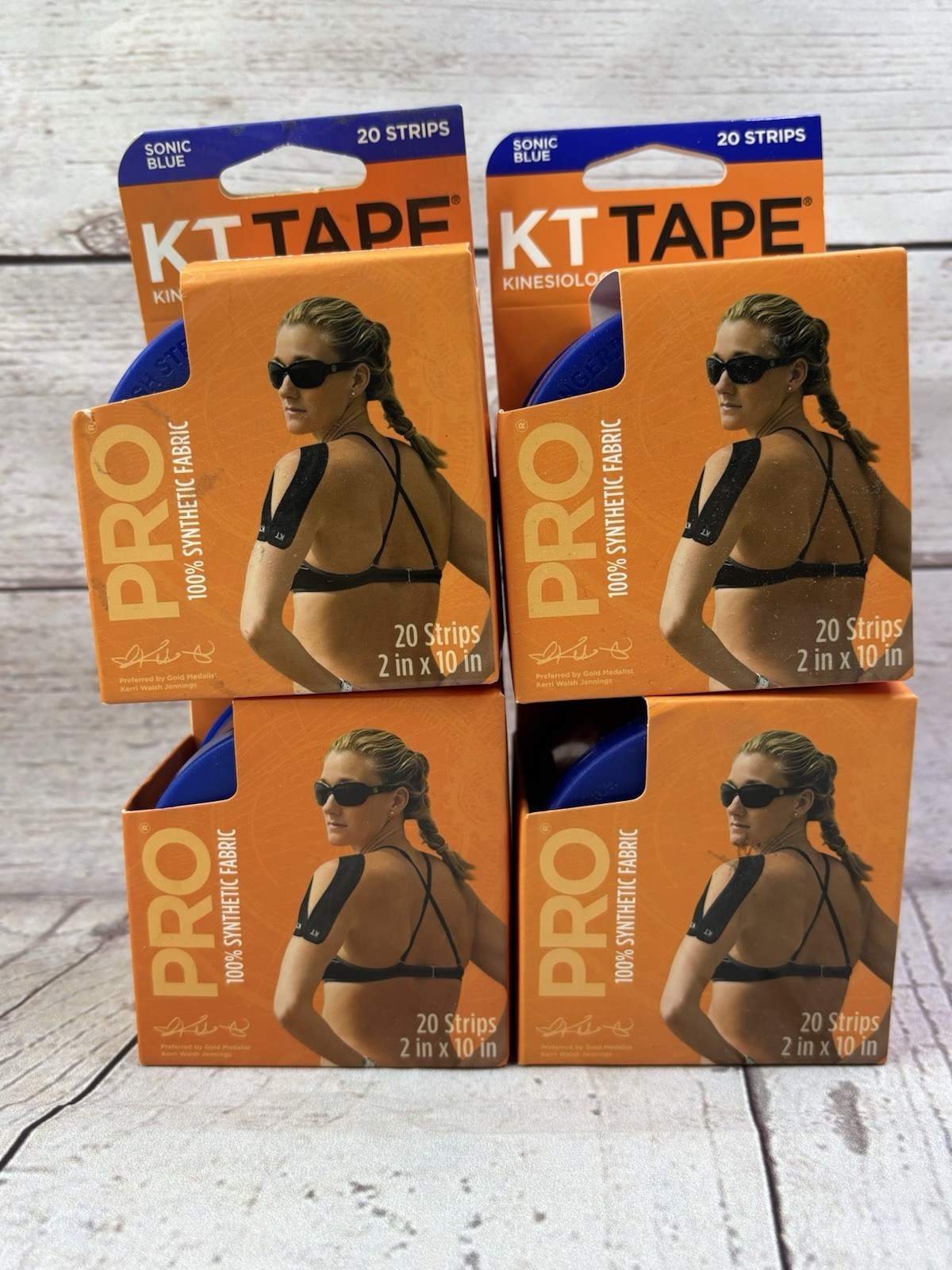 KT Tape PRO 20 Strip 10″ Precut Strips – Sonic Blue – Lot of 4 Rolls