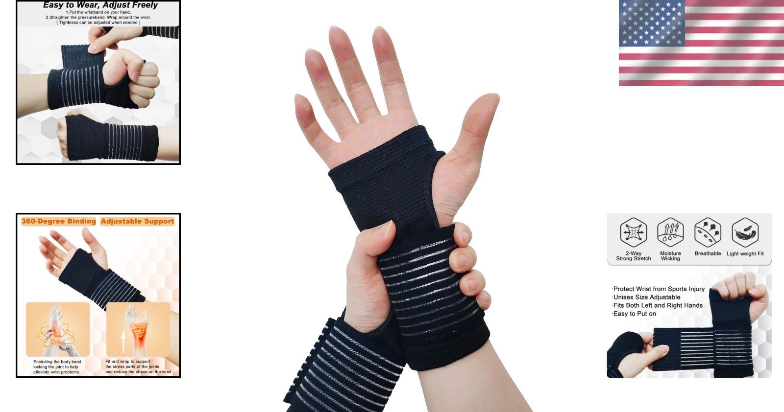 Breathable Adjustable Wrist Wraps for Pain Management – Carpal Tunnel, 2 Count