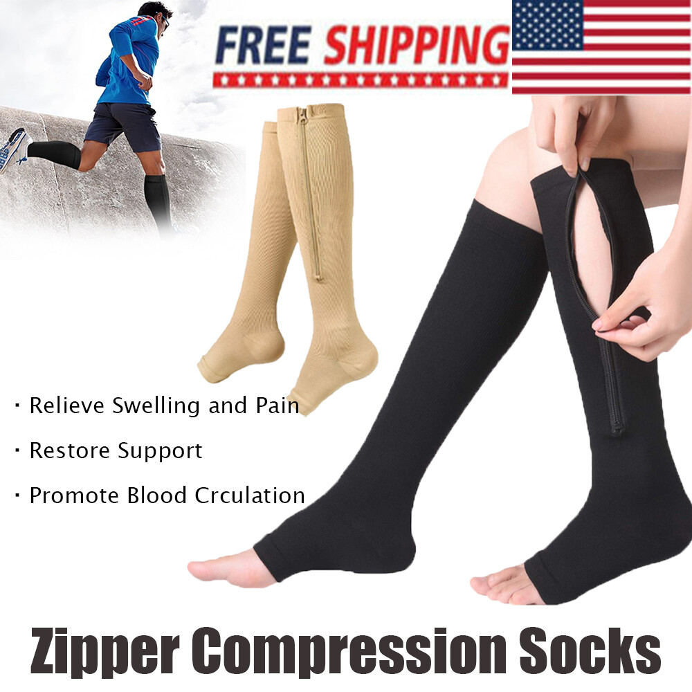 Open Toe 15-20 mmHg Moderate Compression Leg Calf Knee High Swelling Zipper Sock