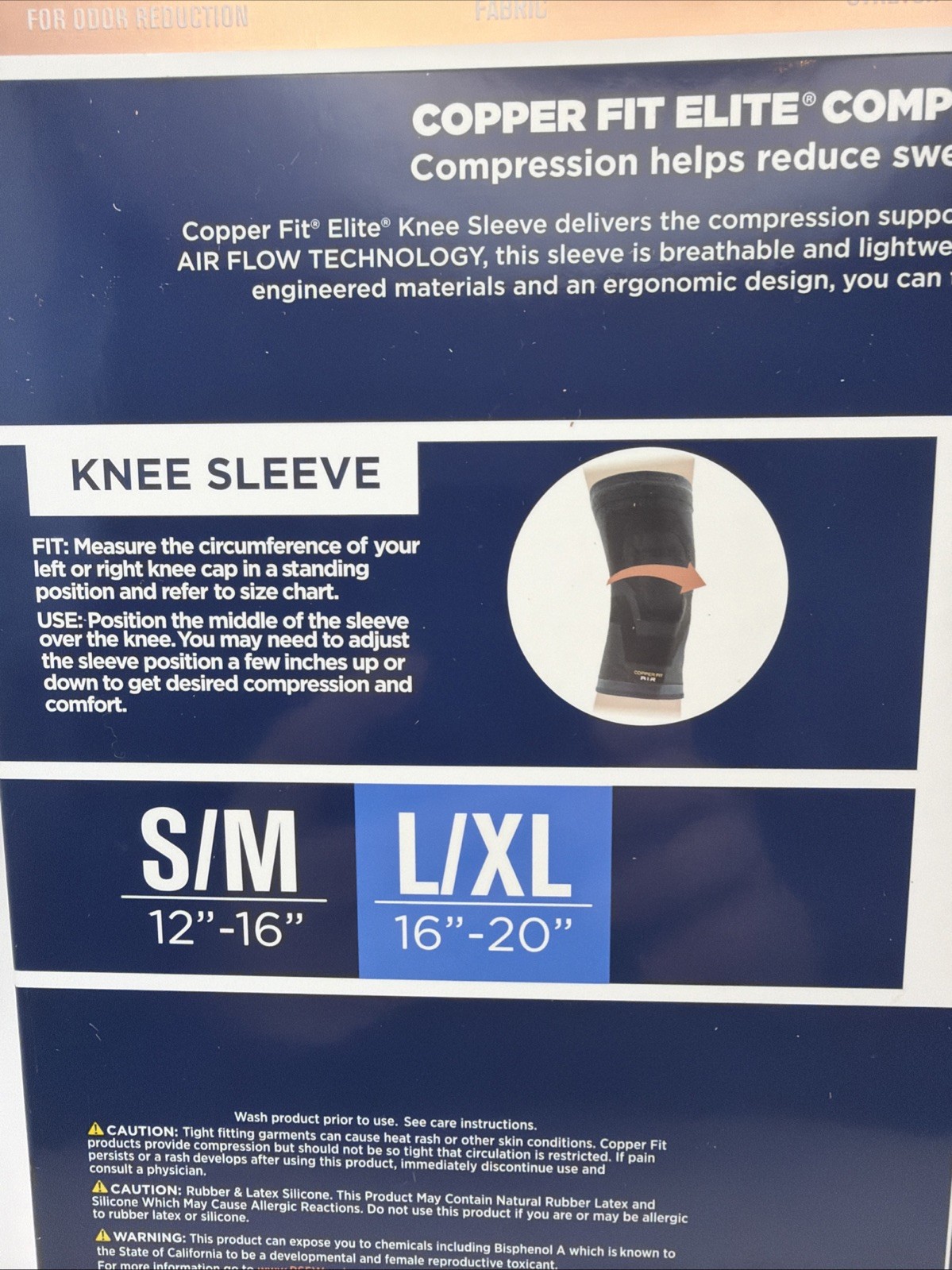 Copper Fit Elite Compression Knee Sleeves L/XL 16-20″ Airflow Technology