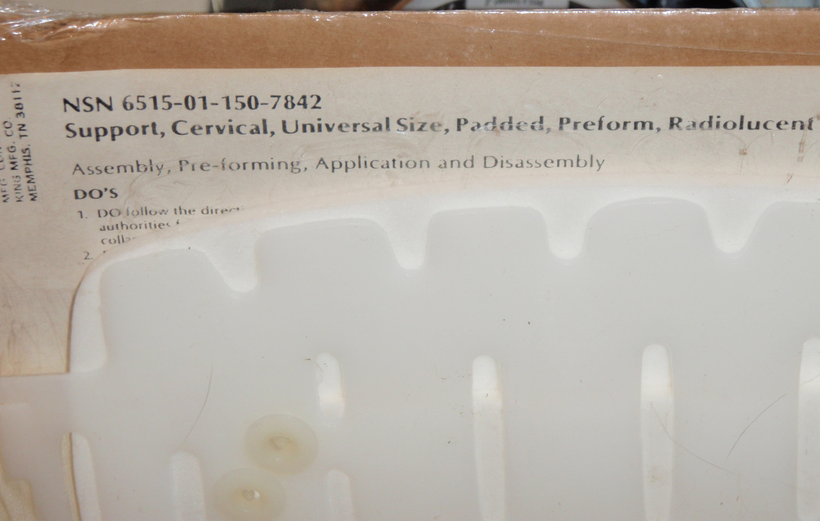 NSN 6515-01-150-7842 Support,Cervical,Universal Size,Padded,Preform,Radiolucent,