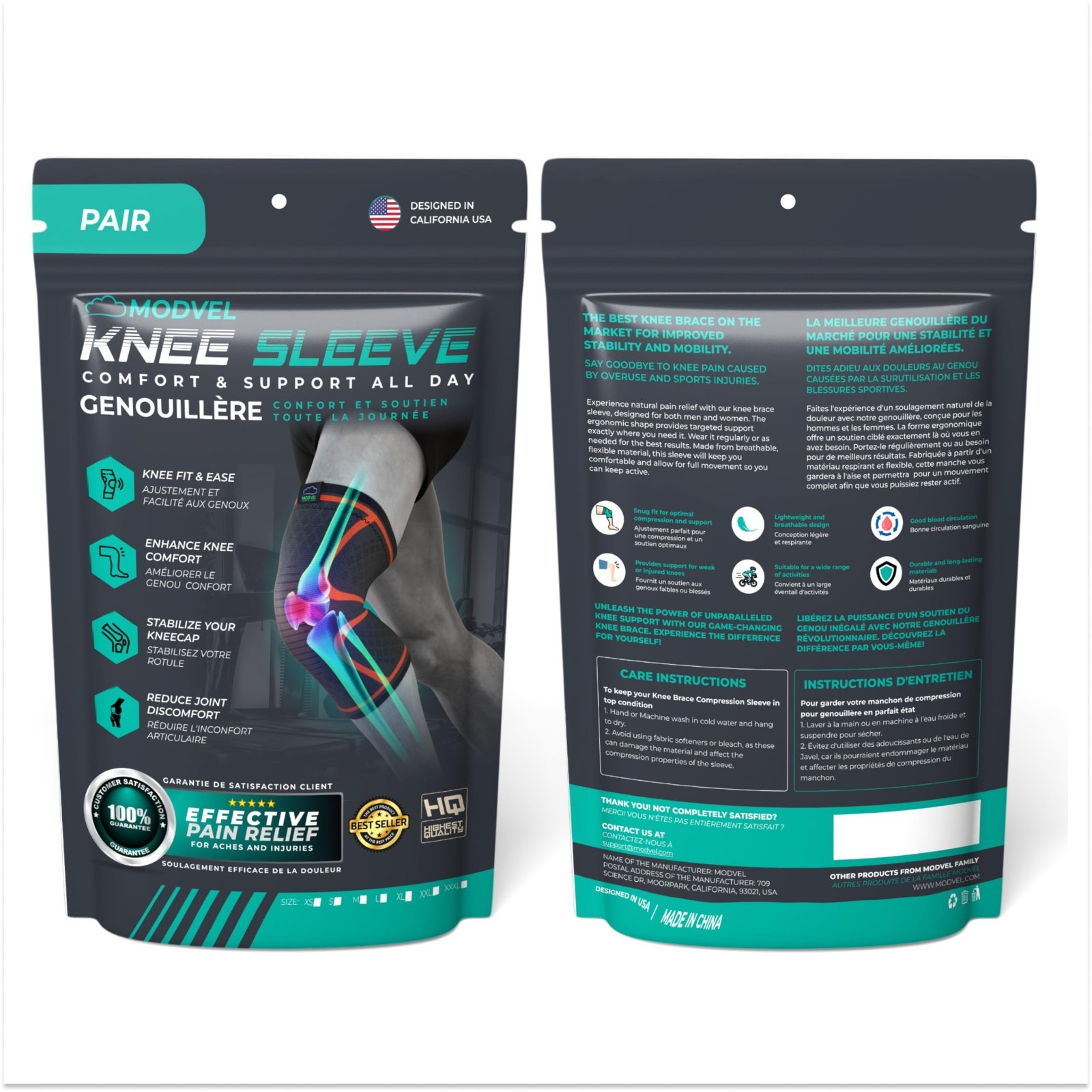Compression Knee Brace 2-Pack for Men & Women – Support Sleeve for Running, ACL,