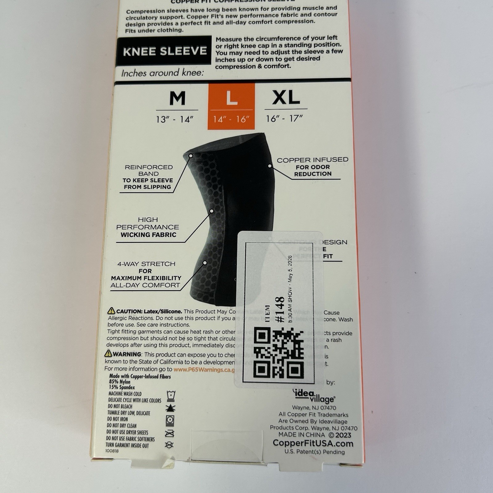 Copper Fit Freedom Copper Infused Compression Knee Sleeve Size L Unisex Black