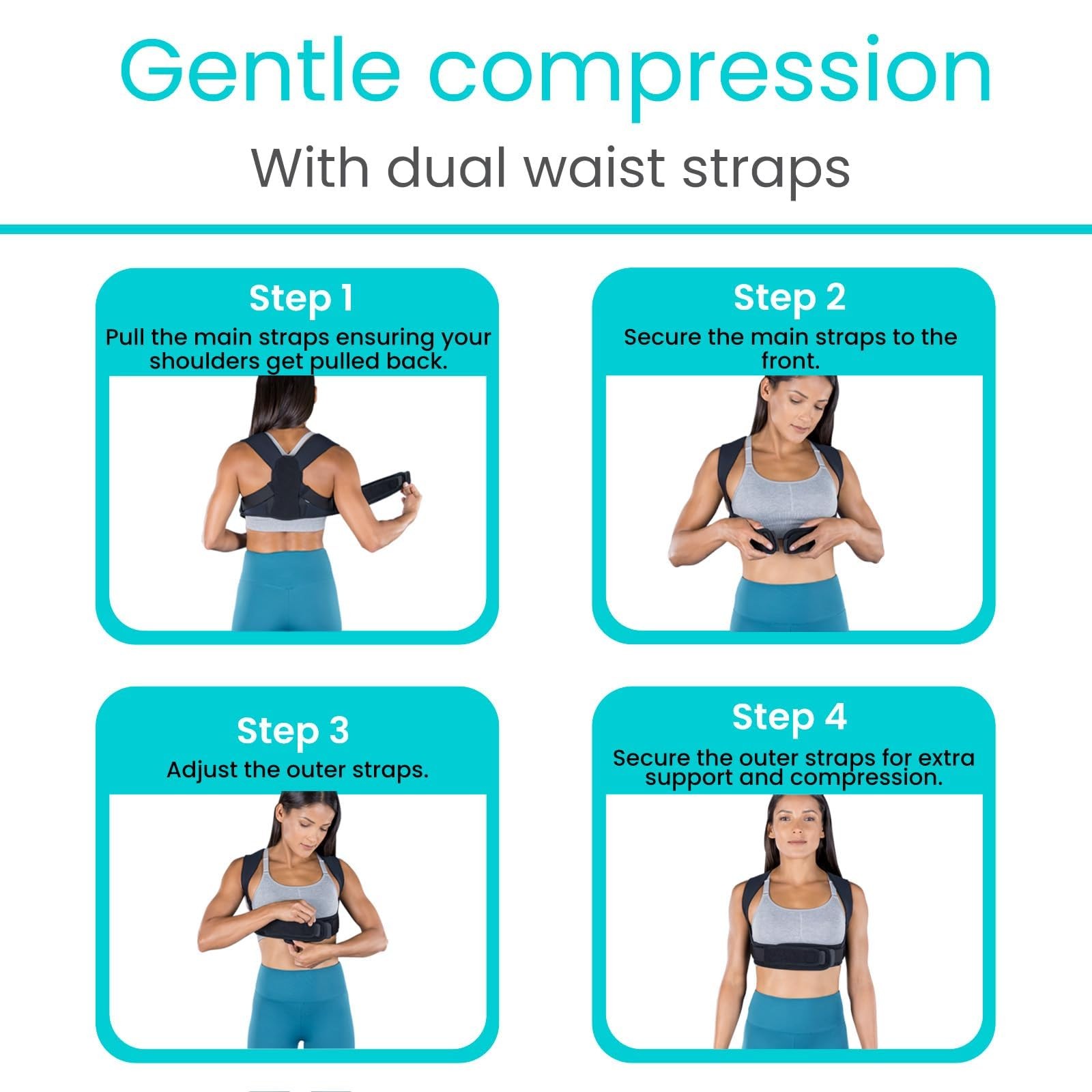 Vive Posture Corrector for Women & Men – Upper Back Brace Universal, Black
