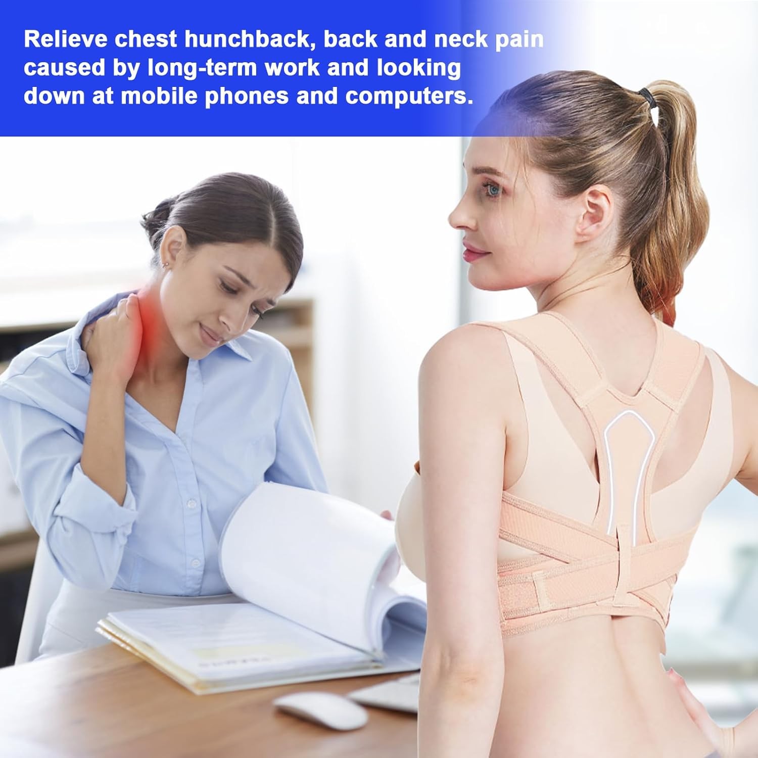 Women Back Braces Posture,Adjustable Upper Back Brace for Clavicle Support and P
